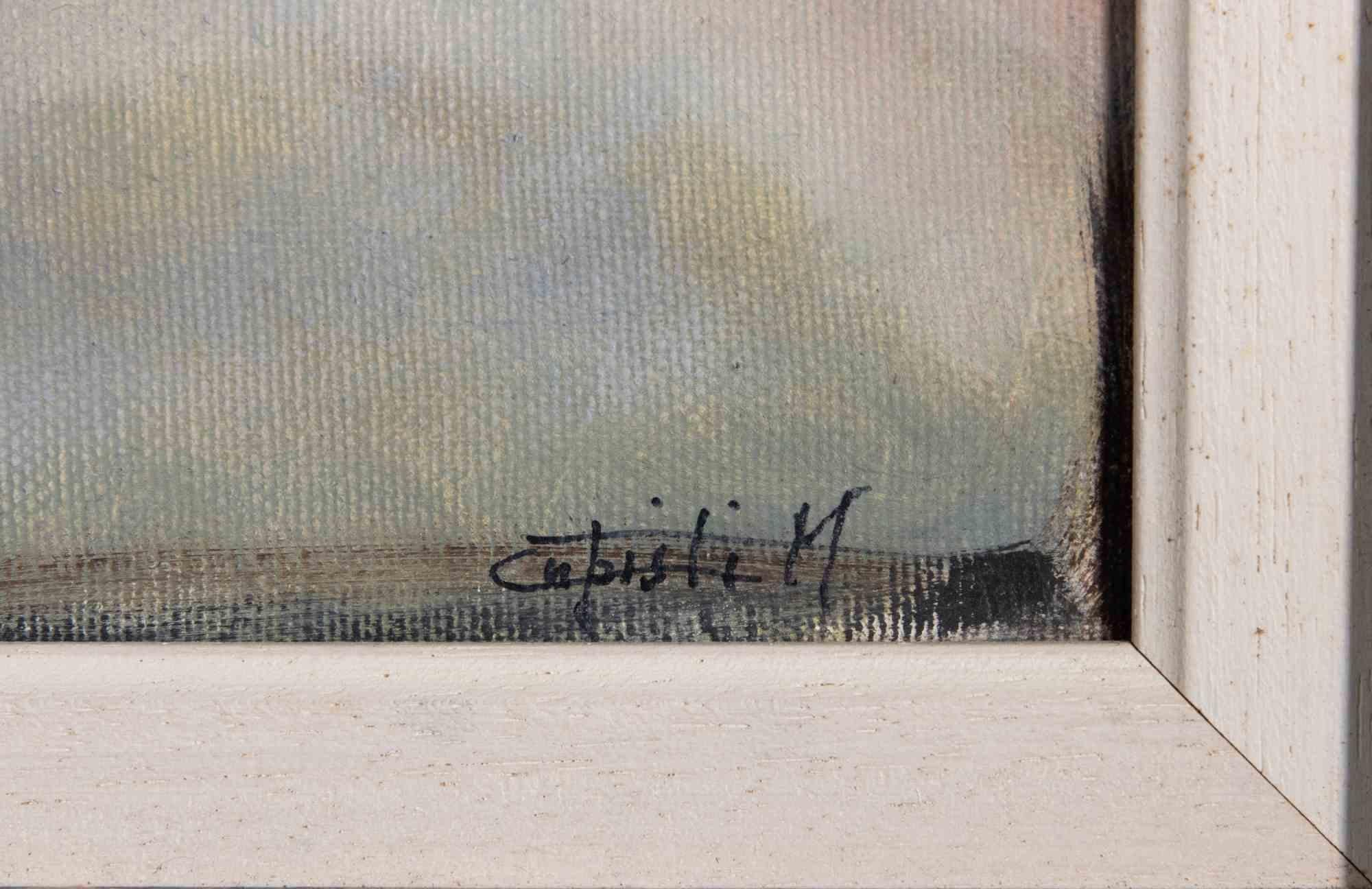 Vue de Viareggio - Peinture à l'huile de Michelangelo Cupisti - années 1990 en vente 2