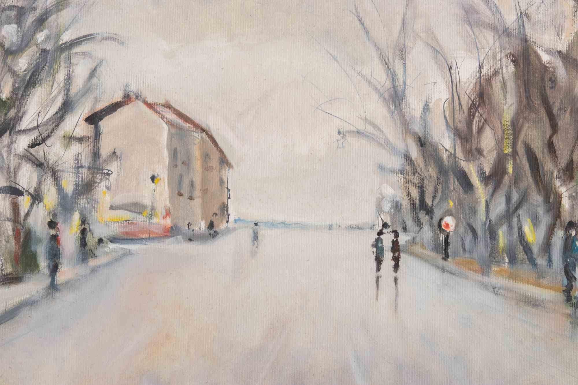 Vue de Viareggio - Peinture à l'huile de Michelangelo Cupisti - années 1990 en vente 3