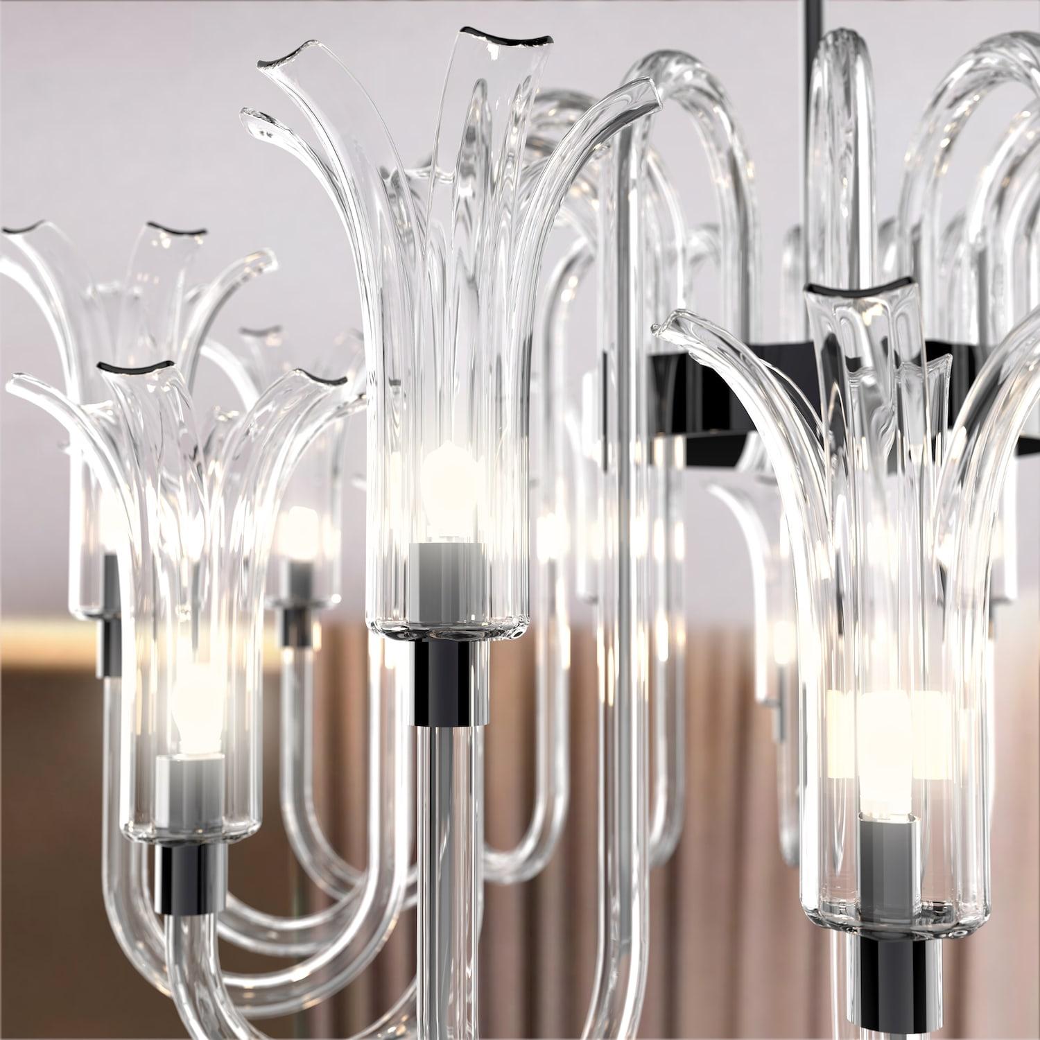 MICHELANGELO Lampadario Design Italiano – Vetro di Murano, Fino a 16 Luci Metal en venta