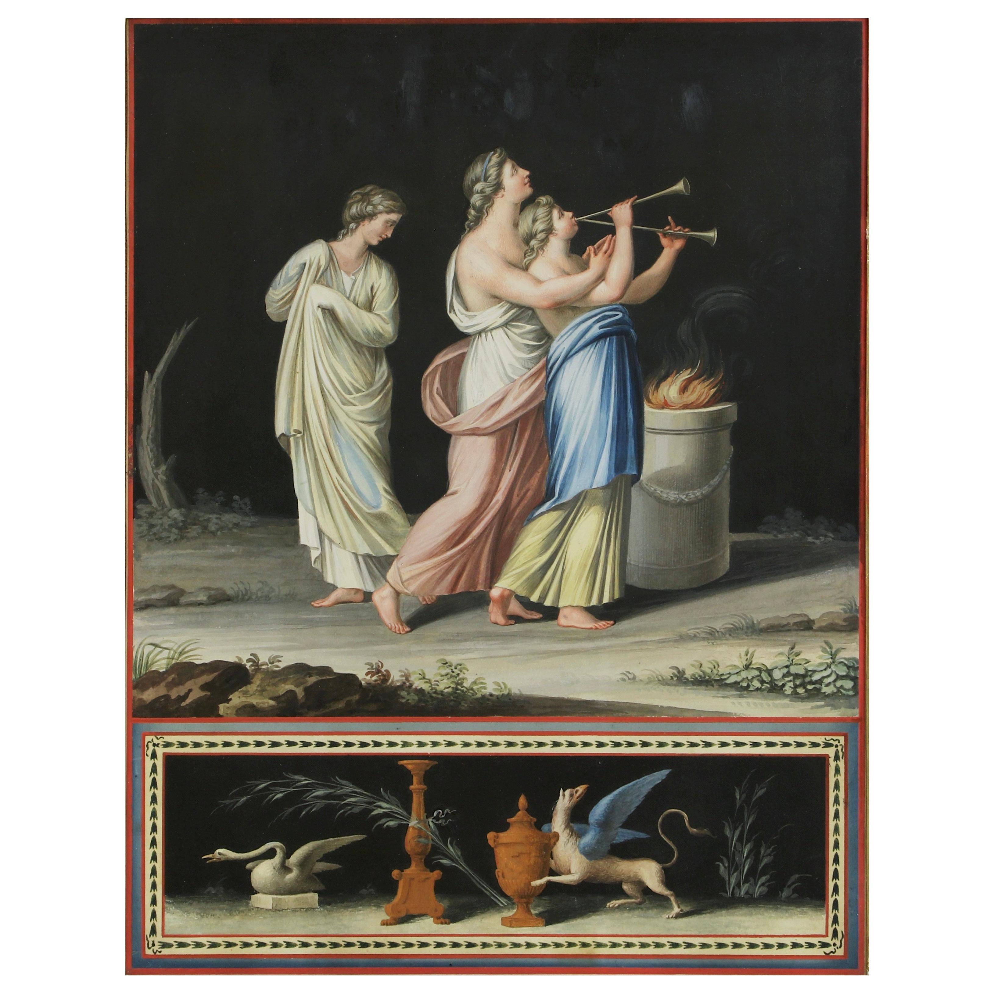 MICHELANGELO MAESTRI (1802-1812)

TRE DISEGNI ISPIRATI AI FREGI DELL'ERCOLEO
Guazzo e acquerello
Entrambi 41 x 31 cm
 
Provenienza:
Collezione di Sir Jack e Lady Baer, Kensington
 
 
Il primo di questa coppia è tratto dalla serie delle Stagioni,