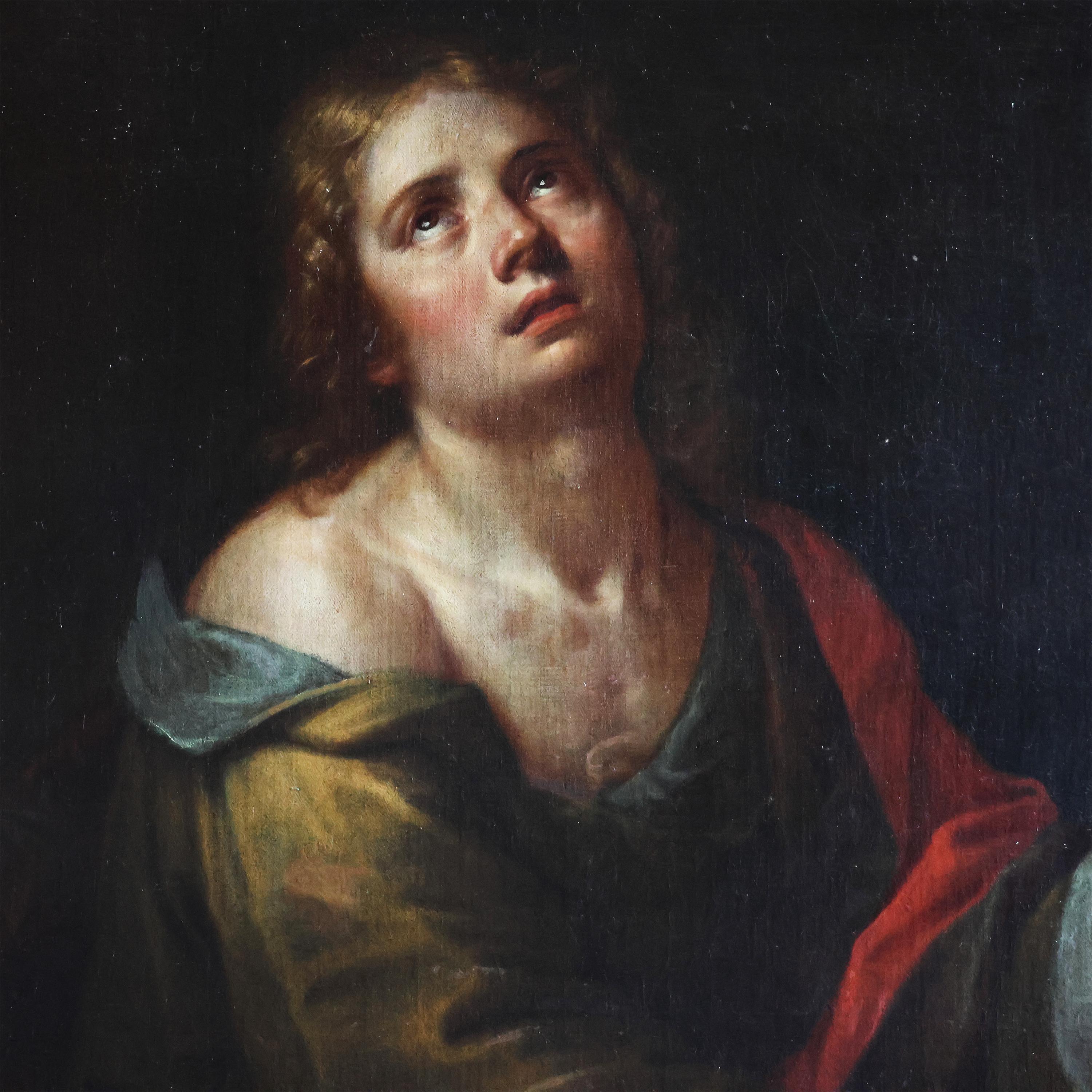 Beschreibung
Michelangelo Merisi da Caravaggio Art der
Mailand 1571 - Porto Ercole 1610
Der heilige Johannes der Evangelist
Öl auf Leinwand
cm 91,5x107

Das Gemälde stellt den Evangelisten Johannes dar, einen der vier Evangelisten des Neuen