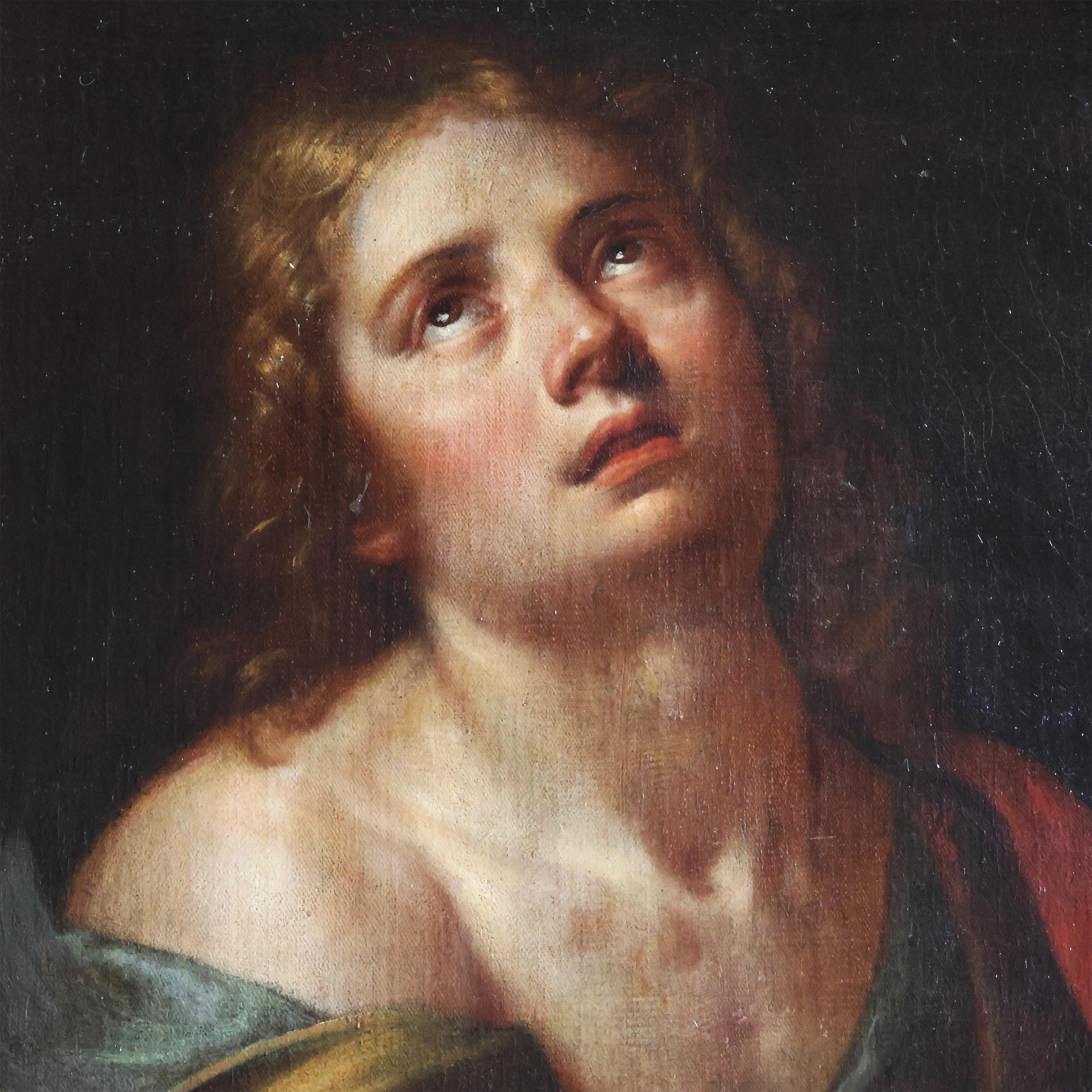 Michelangelo Merisi Caravaggio Art und Weise der; Johannes der Evangelist Öl auf Leinwand im Zustand „Gut“ im Angebot in Brescia, IT