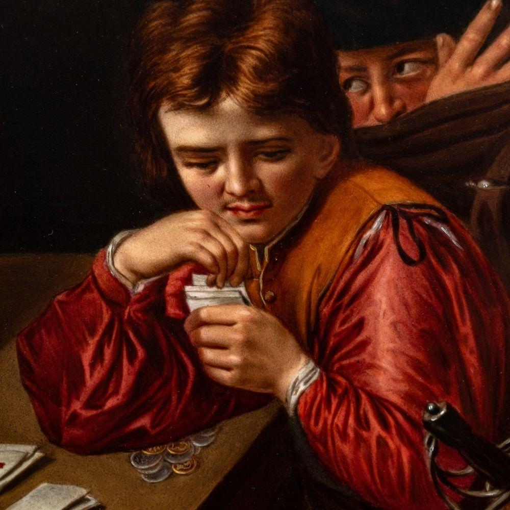 Nach Caravaggio KPM Porcelain Plaque (Braun), Figurative Painting, von Michelangelo Merisi da Caravaggio