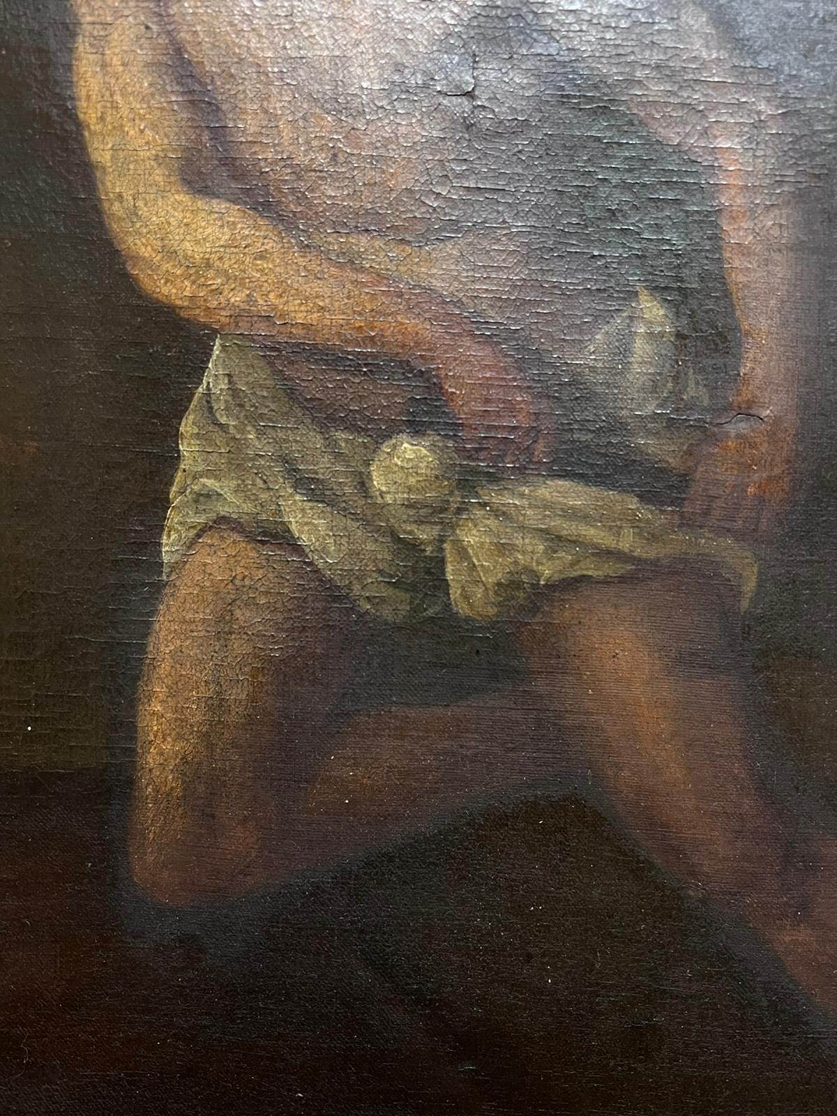 Early 17th Century Italian Old Master Semi Nude Man with Dagger oil painting - Old Masters Painting by Michelangelo Merisi da Caravaggio