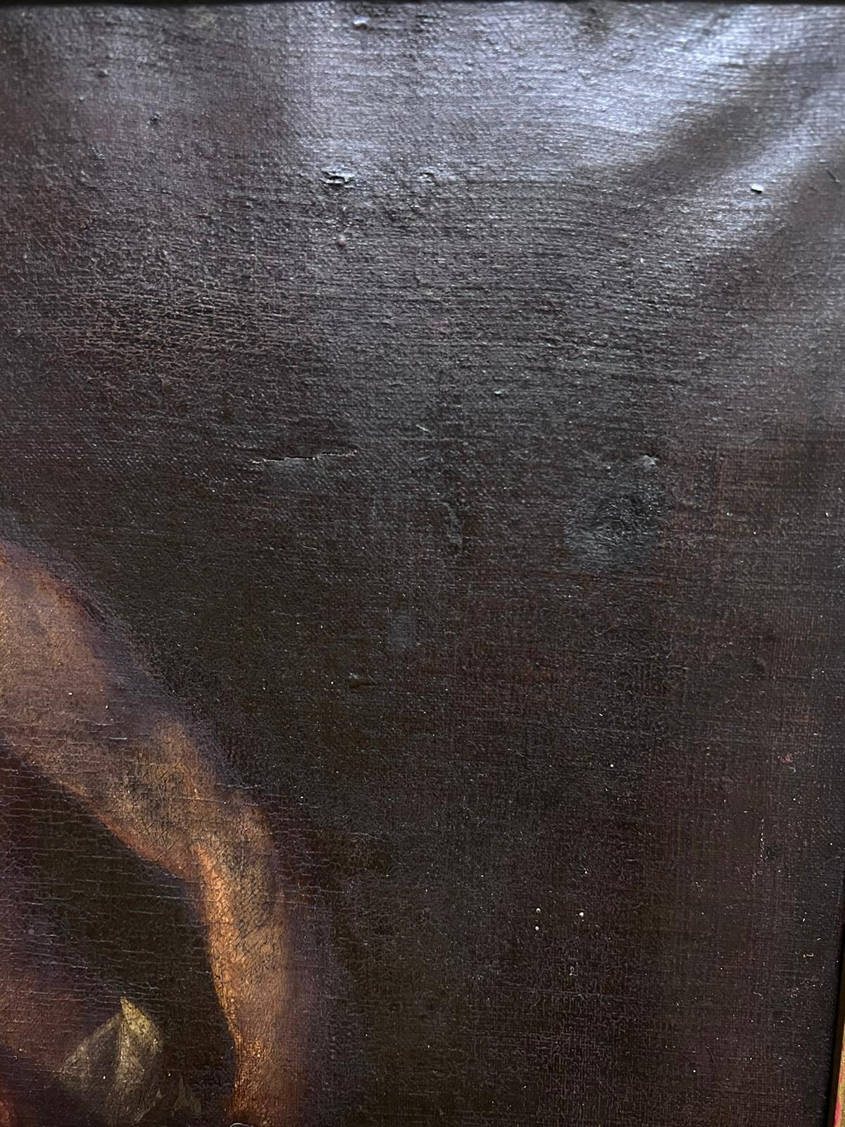 Italienischer alter Meister des frühen 17. Jahrhunderts, halbakt, Mann mit Dagger, Ölgemälde (Schwarz), Portrait Painting, von Michelangelo Merisi da Caravaggio