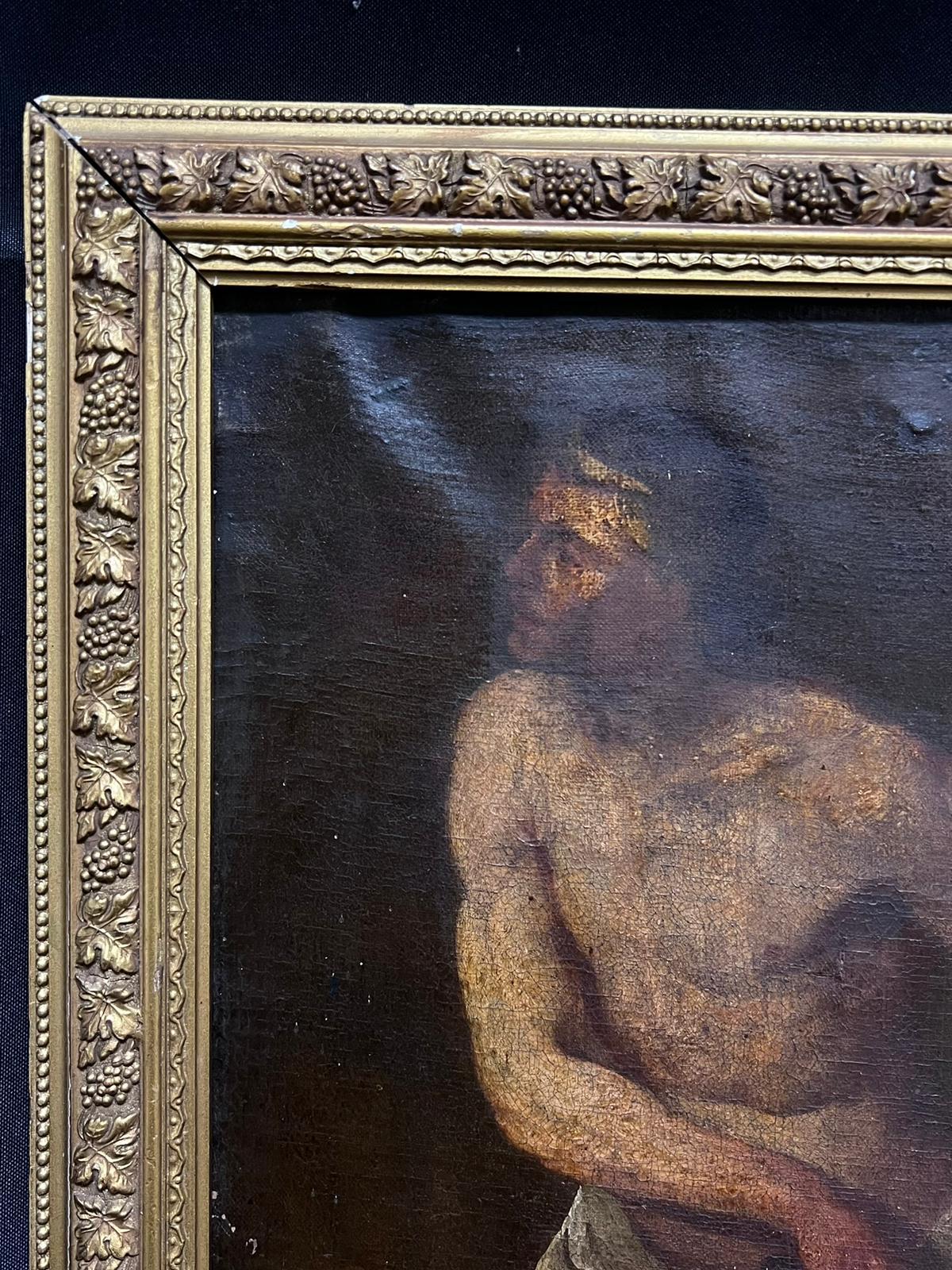 Halbnackter Mann zeichnet einen Dolch
Italienische Schule, frühes 17. Jahrhundert
Kreis von Caravaggio
Öl auf Leinwand, gerahmt
Gerahmt: 21 x 17 Zoll
Leinwand : 18 x 14 Zoll
Provenienz: Privatsammlung
Zustand: guter und gesunder Zustand für seine