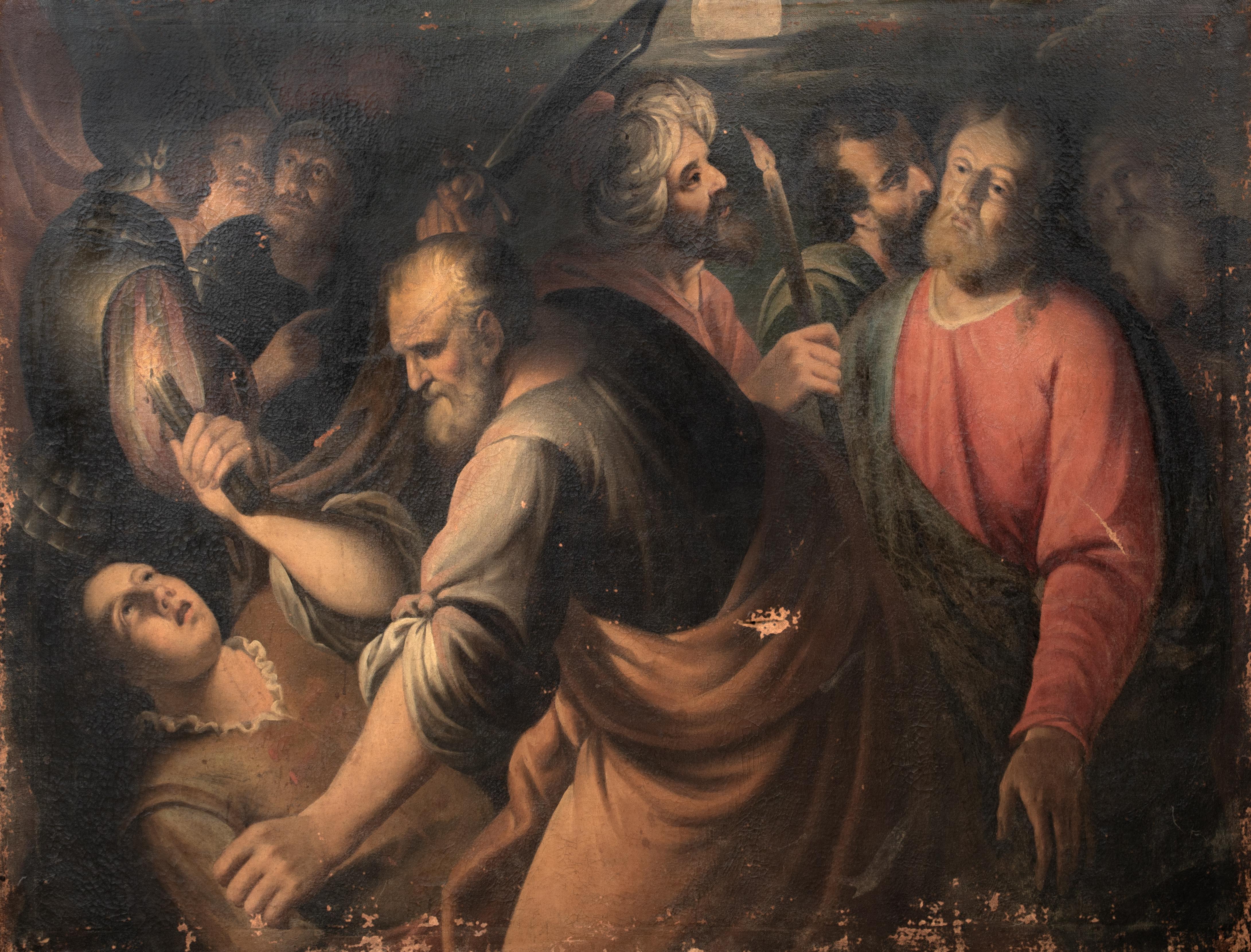 Saint Peter schneidet das Ohr des Malchus, 17. Jahrhundert  Schule von CARAVAGGIO (Schwarz), Portrait Painting, von Michelangelo Merisi da Caravaggio