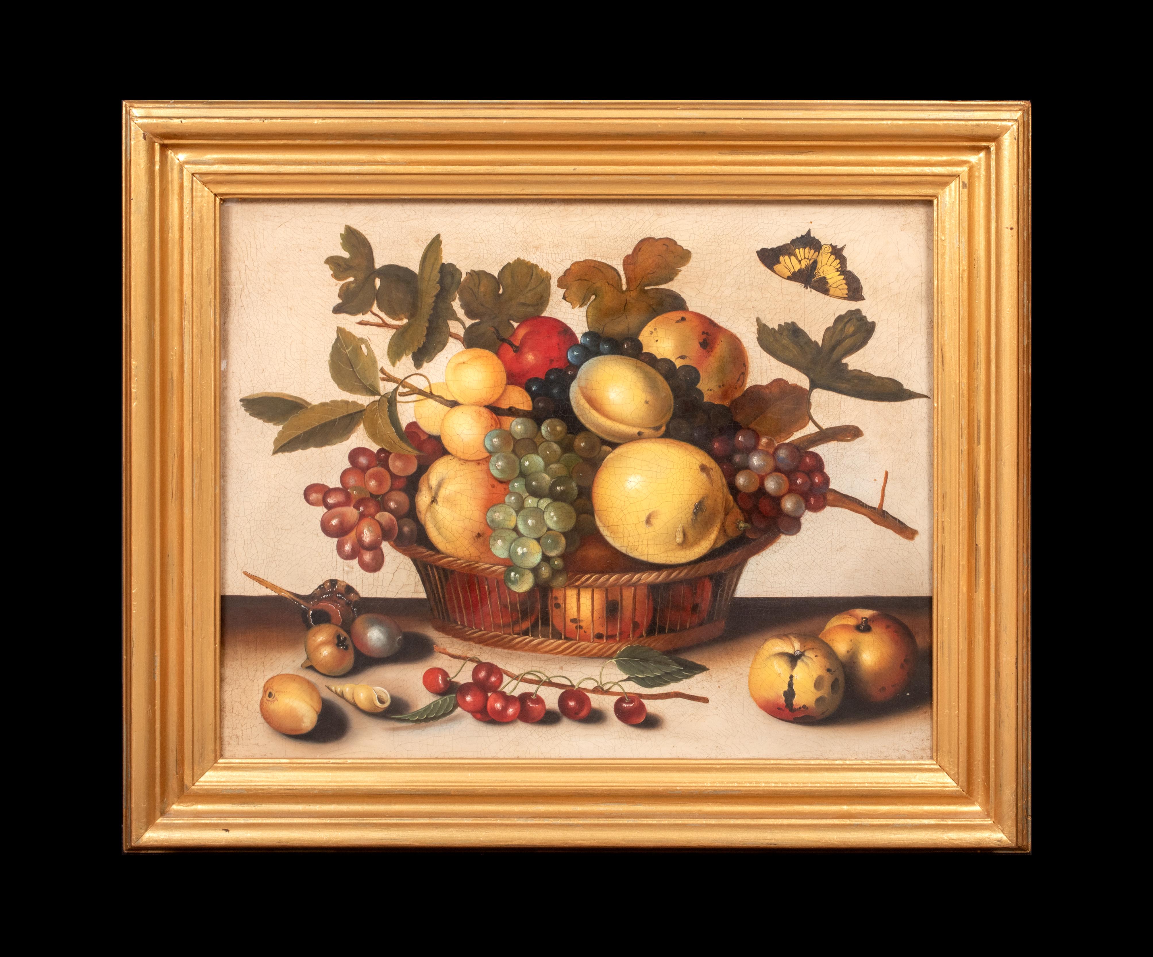 Nature morte aux fruits dans une corbeille, 17e siècle, suiveur du Caravaggio (1571-1610) - Painting de Michelangelo Merisi da Caravaggio