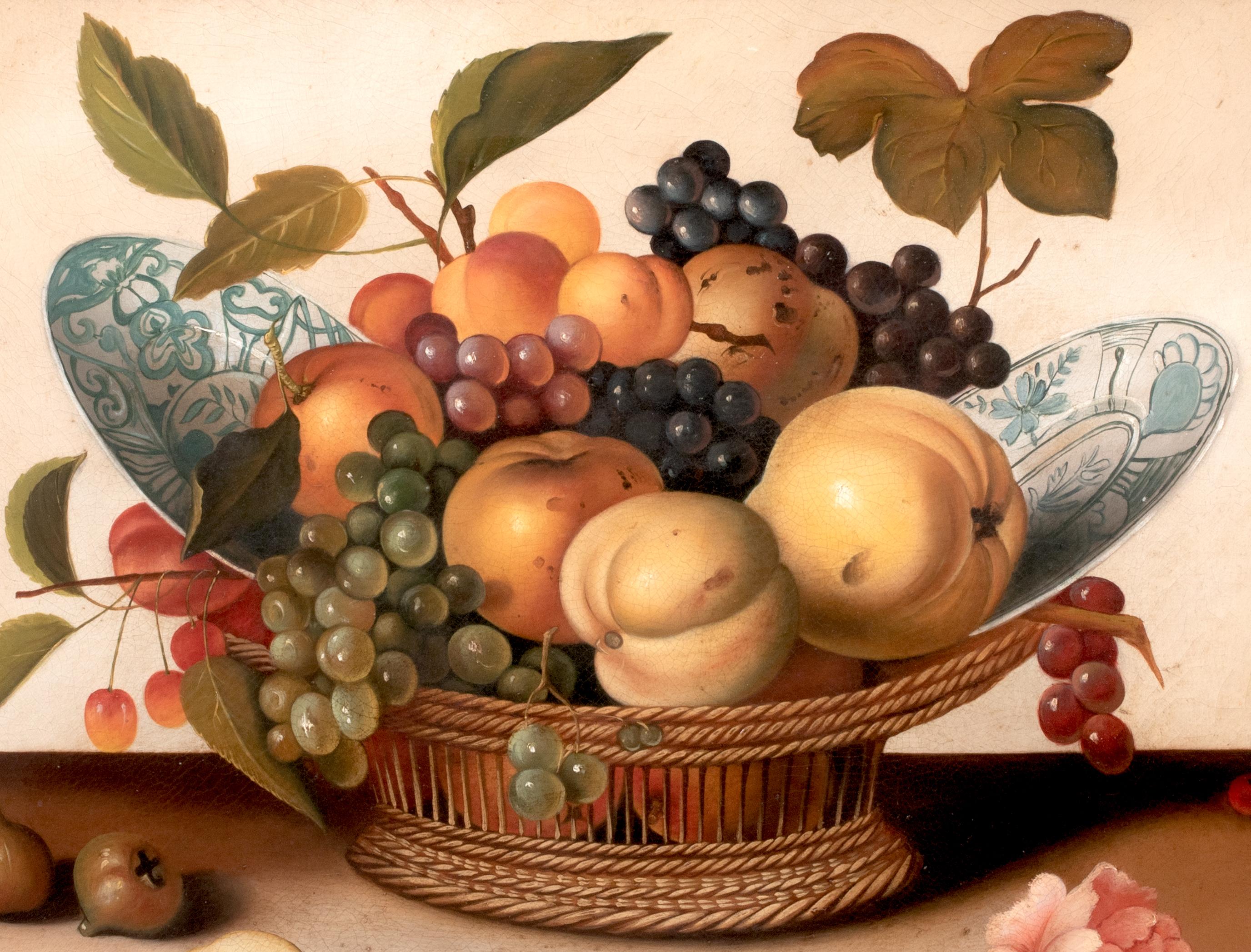 Still Life of Fruit In A Basket, 17th Century

follower of Caravaggio (1571-1610)

Large 17th century Italian School Still Life of fruit in a basket, oil on canvas. Excellent quality and condition antique Italian study of various fruits in a basket