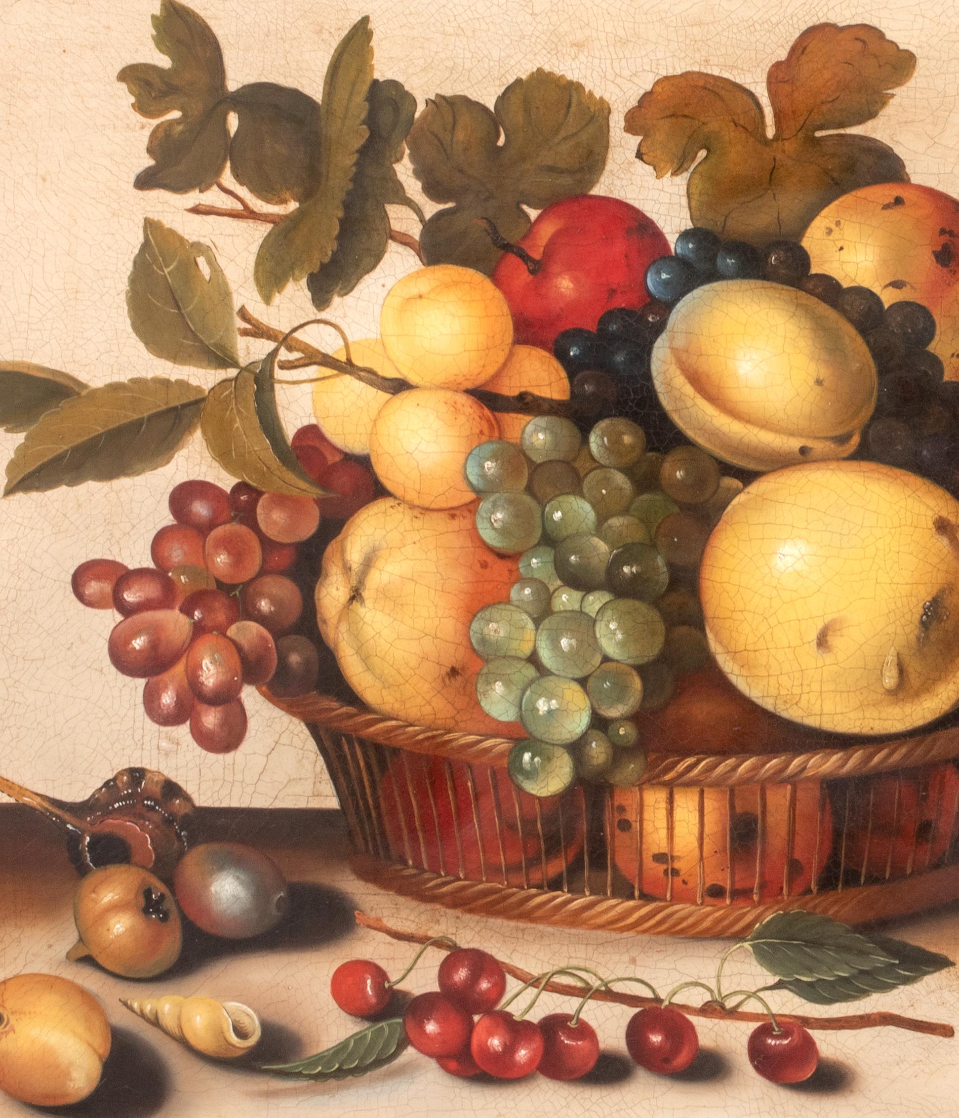 Nature morte aux fruits dans une corbeille, 17e siècle, suiveur du Caravaggio (1571-1610) 1