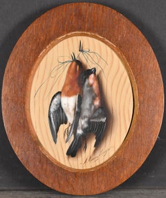 Michelangelo Meucci (1840–1909) Trompe l'Oeil Still Life of Hanging Songbirds