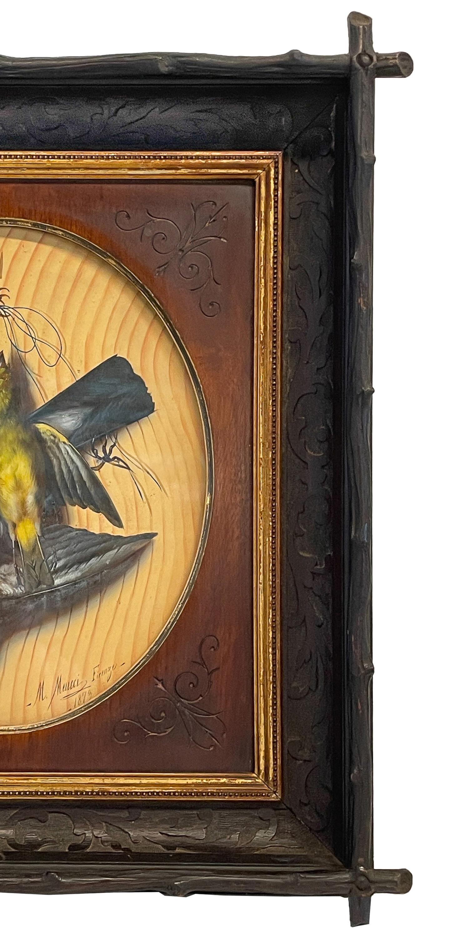 Pair Italian Still Life Trompe-l'œil Oil Paintings Dead Birds Firenze Italy 1873 For Sale 8