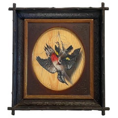 Pair Italian Still Life Trompe-l'œil Oil Paintings Dead Birds Firenze Italy 1873