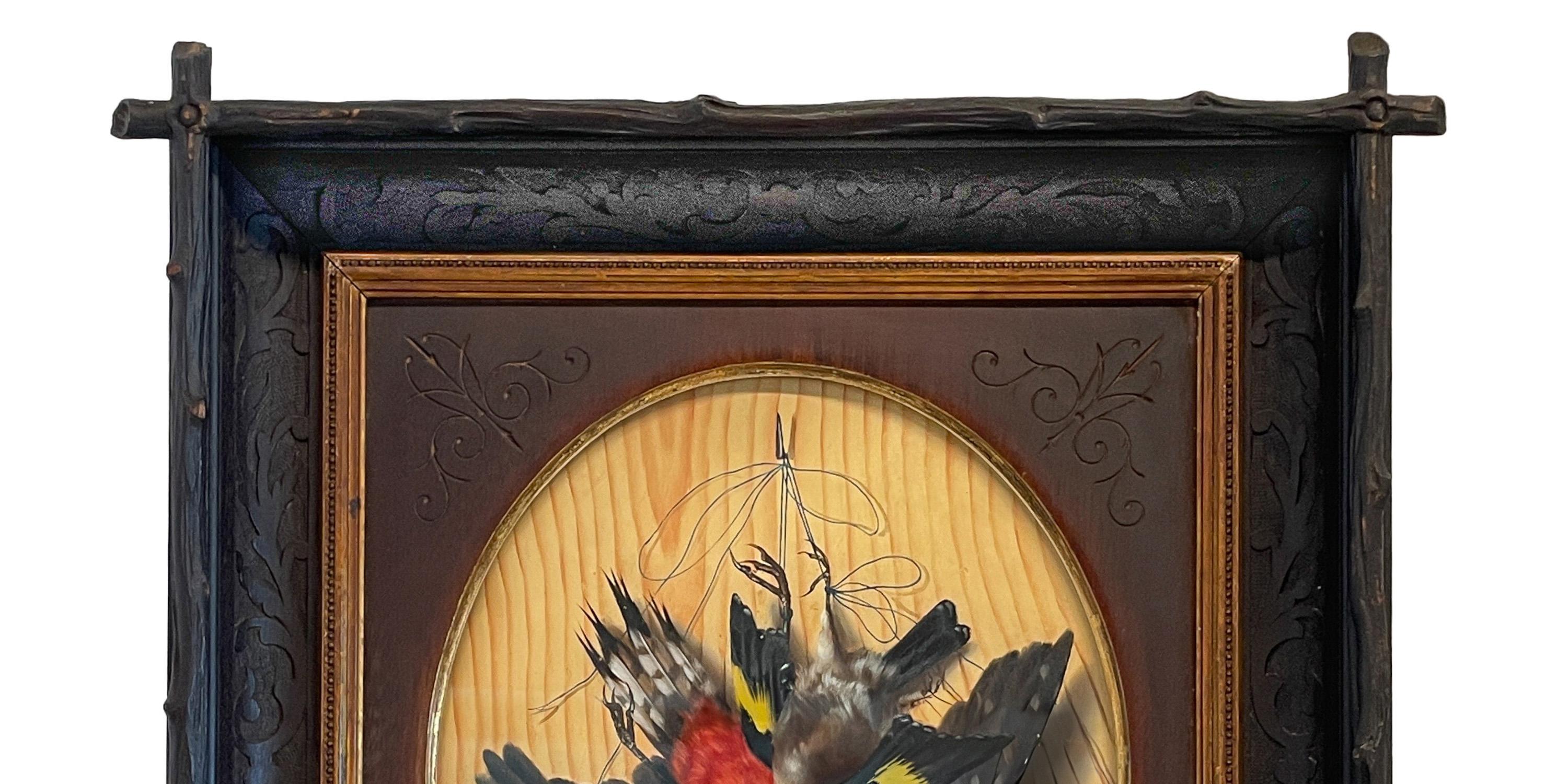 Pair Italian Still Life Trompe-l'œil Oil Paintings Dead Birds Firenze Italy 1873 For Sale 1