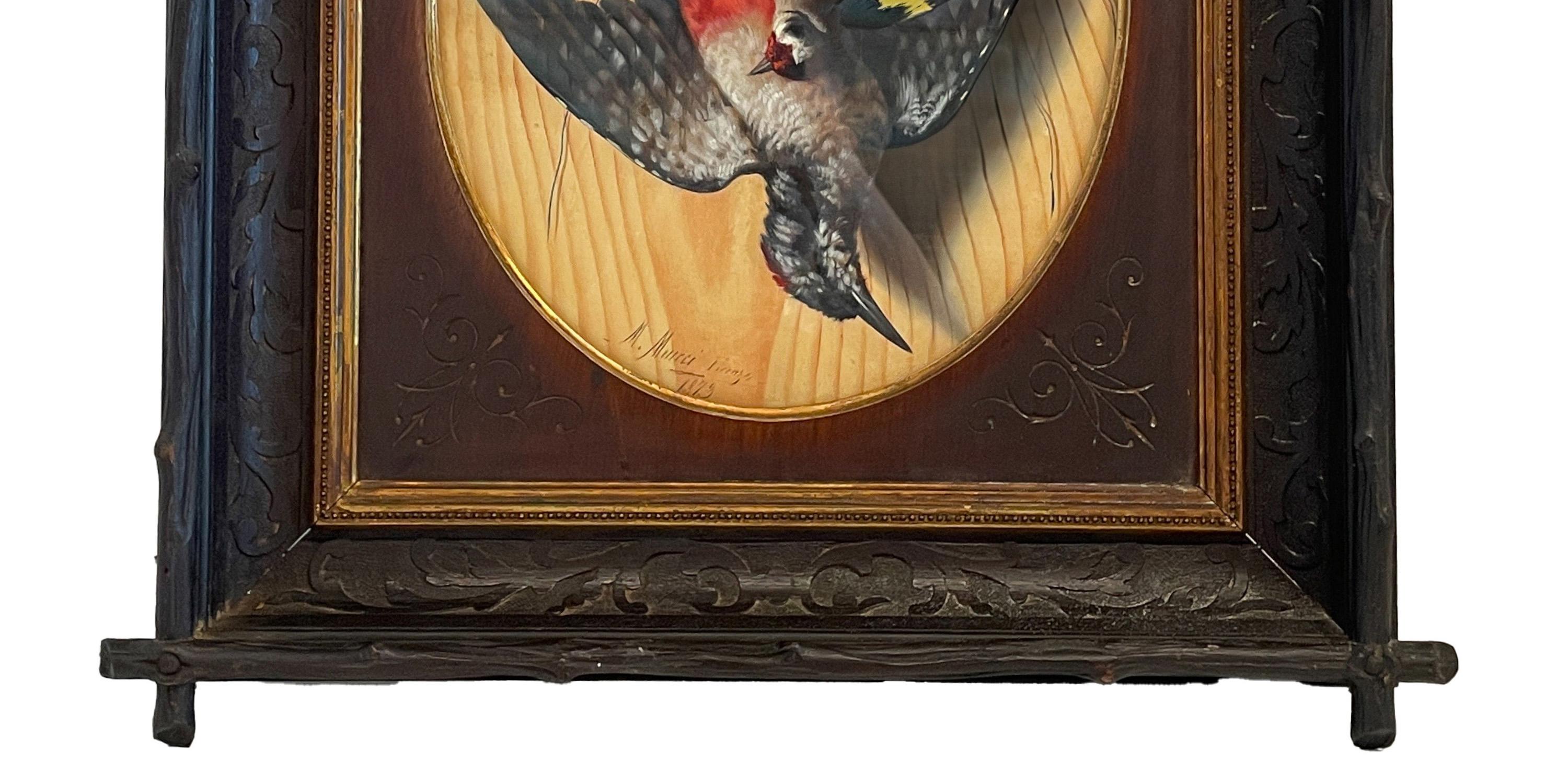 Pair Italian Still Life Trompe-l'œil Oil Paintings Dead Birds Firenze Italy 1873 For Sale 2