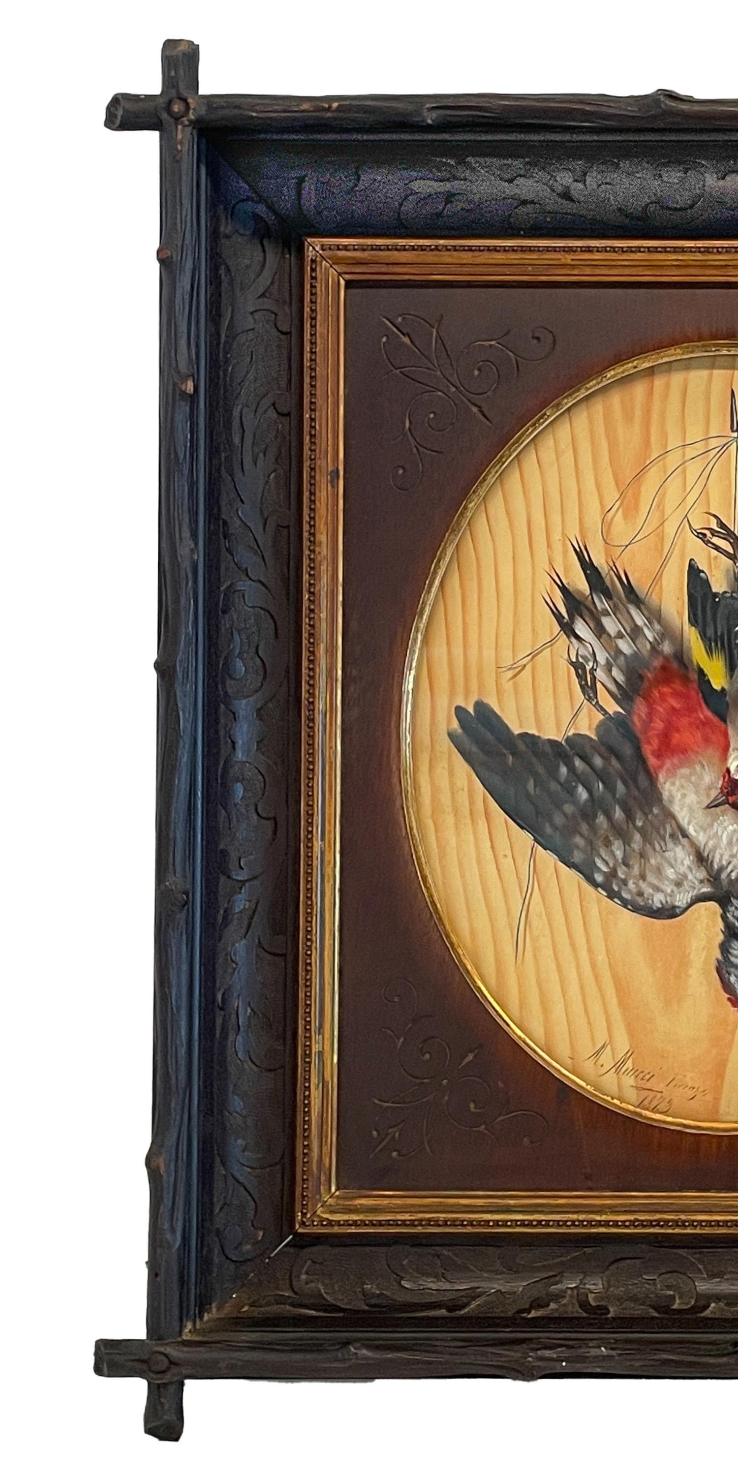 Pair Italian Still Life Trompe-l'œil Oil Paintings Dead Birds Firenze Italy 1873 For Sale 5