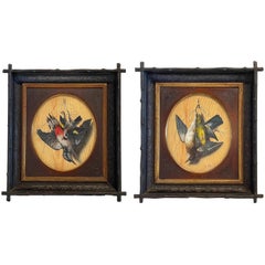 Pair Italian Still Life Trompe-l'œil Oil Paintings Dead Birds Firenze Italy 1873