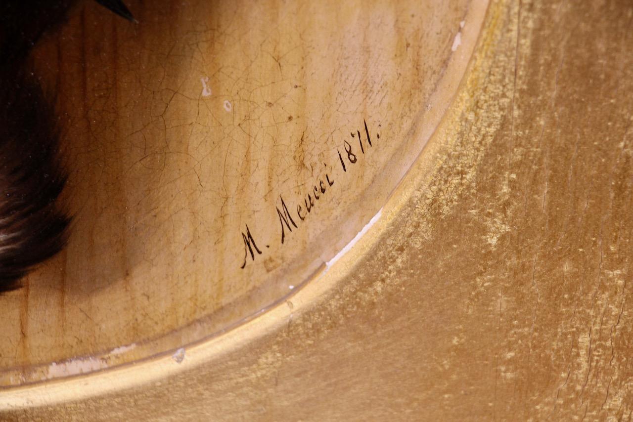 Pair of Bird Still Lifes 1871 by Michelangelo Meucci, Oil on Cardboard For Sale 8