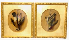Pair of Bird Still Lifes 1871 by Michelangelo Meucci, Oil on Cardboard