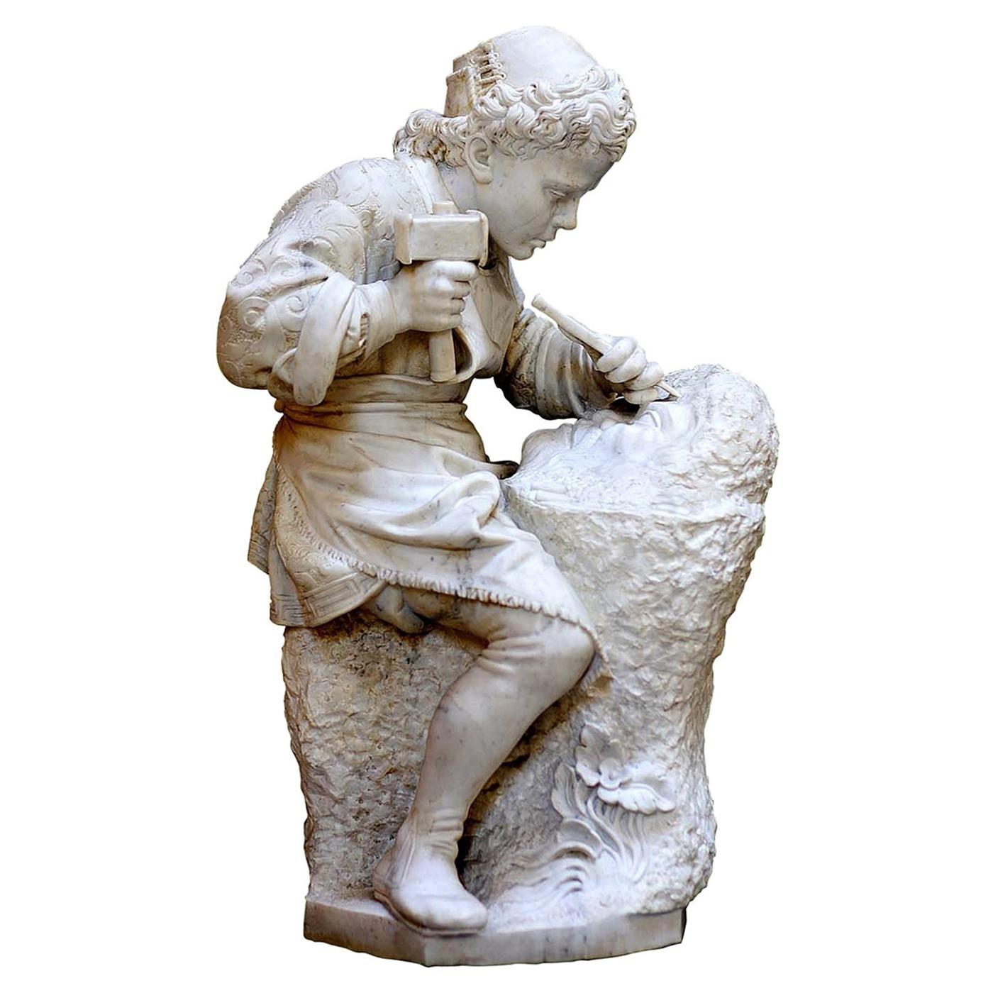 Michelangelo Sculpting the Head of a Fawn Sculpture
