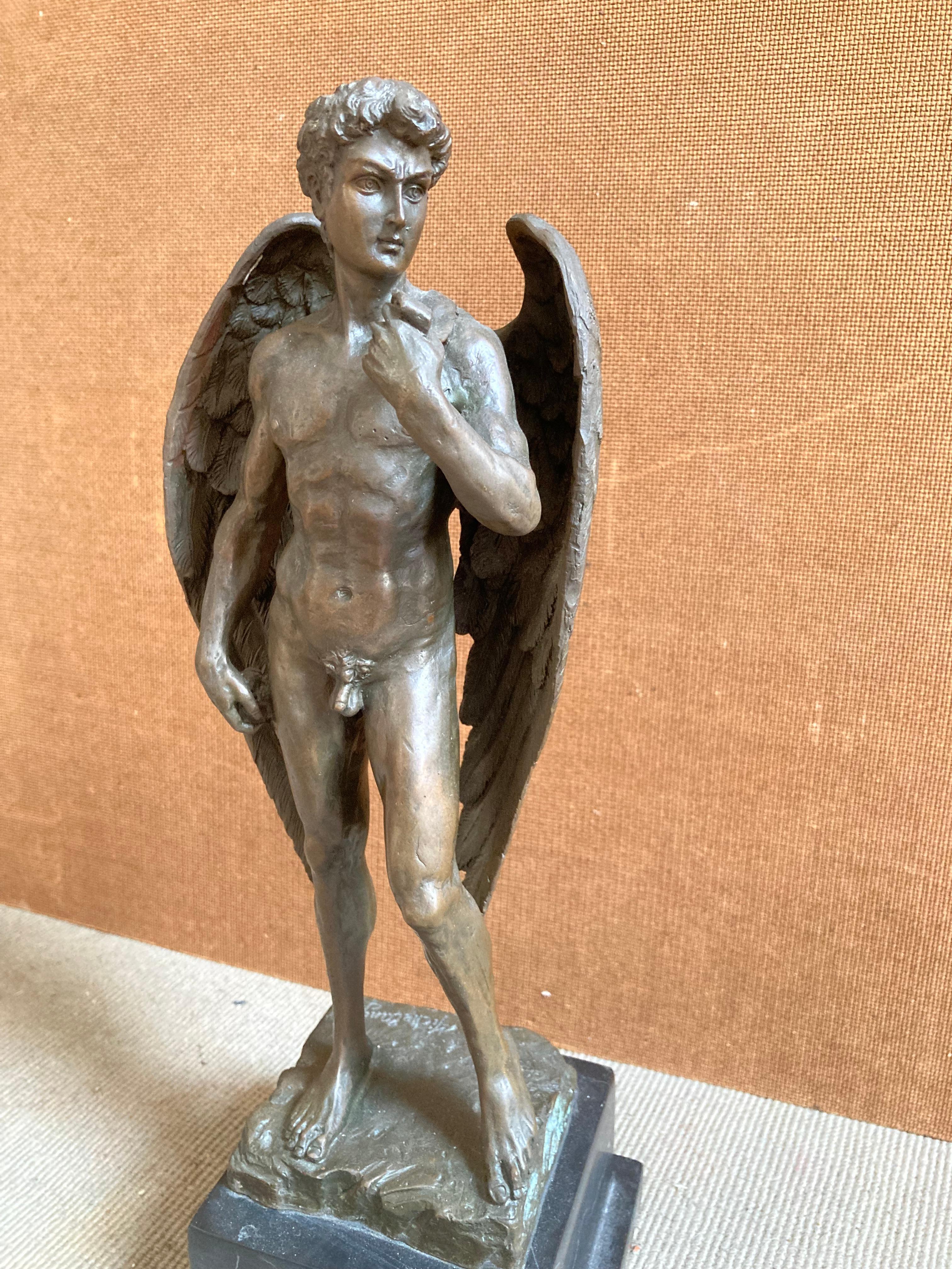 Winged David (Bronze), ex. Daniel Glaser Estate (New Orleans) - Sculpture by Michelangelo