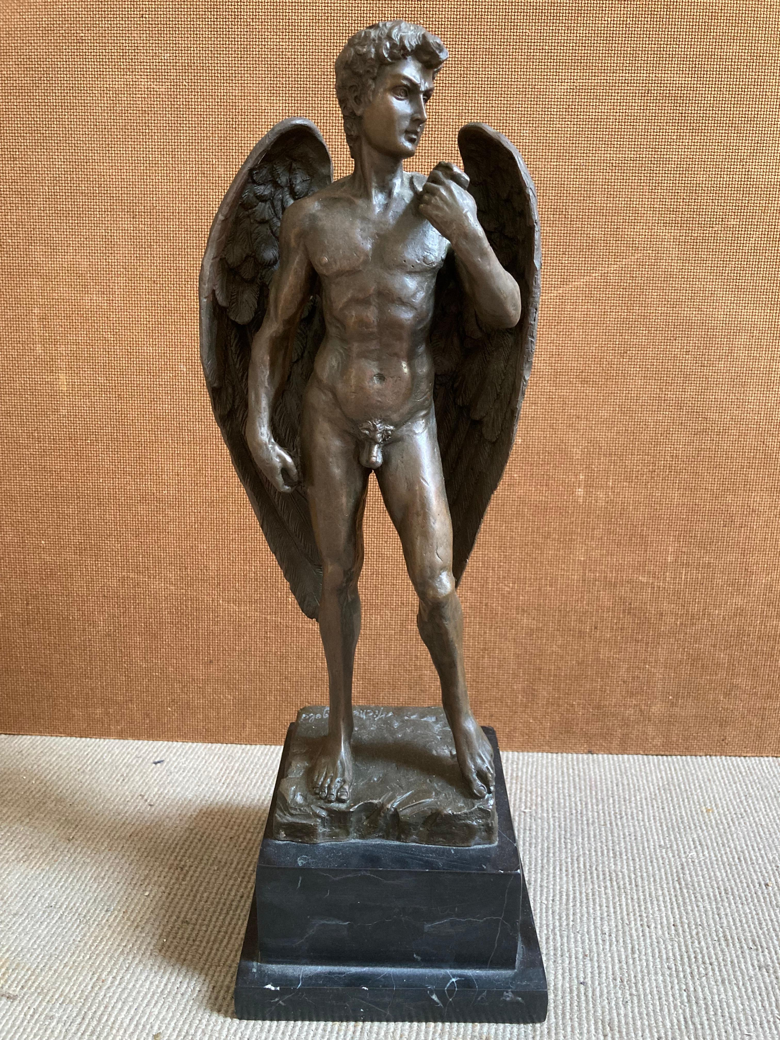 Michelangelo Nude Sculpture – Geflügelter David (Bronze), ex. Daniel Glaser Nachlass (New Orleans)