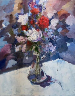 "Red”  Still Life Colorful Oil on Canvas 60" x 48" by Michele