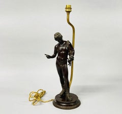 Michele Amodio (1850-1890?) bronze sculpture "Narcissus" mounted , bronze lamp