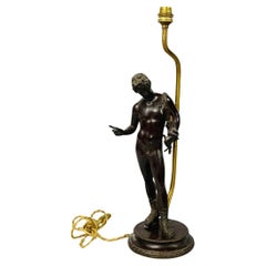 Michele Amodio (1850-1890?) bronze sculpture "Narcissus" mounted , bronze lamp