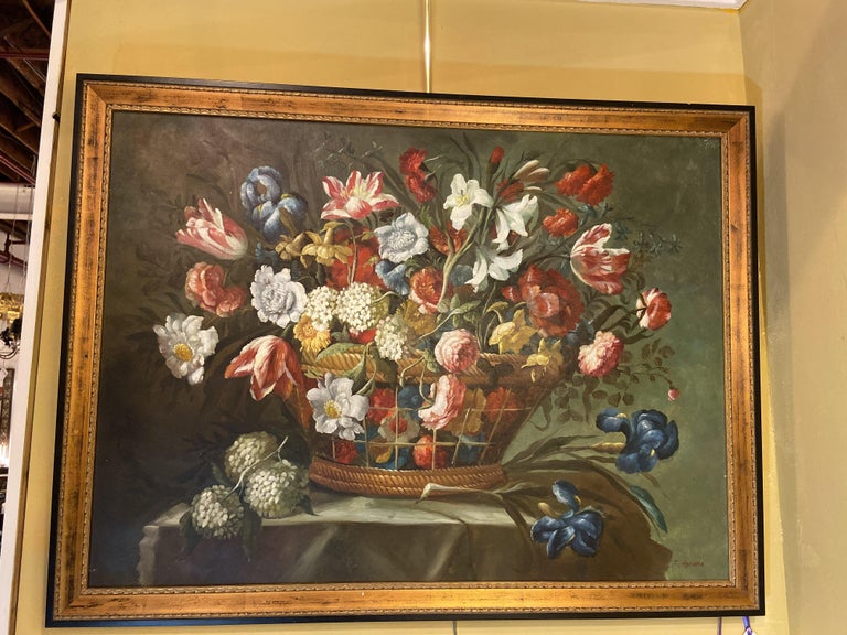 Still Life Flower Bouquet Oil on Canvas Painting For Sale at 1stDibs