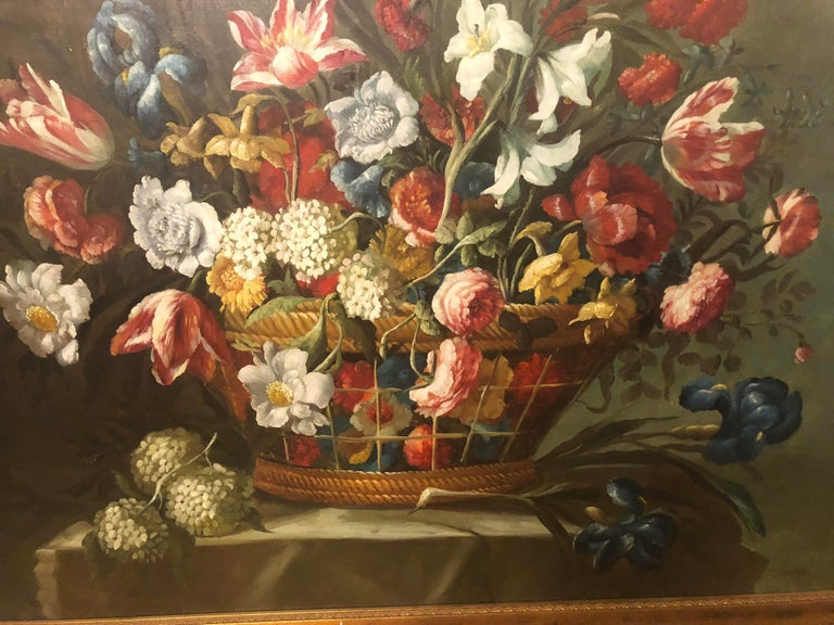 Still Life Flower Bouquet Oil on Canvas Painting For Sale at 1stDibs