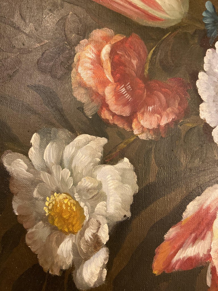 Still Life Flower Bouquet Oil on Canvas Painting For Sale at 1stDibs