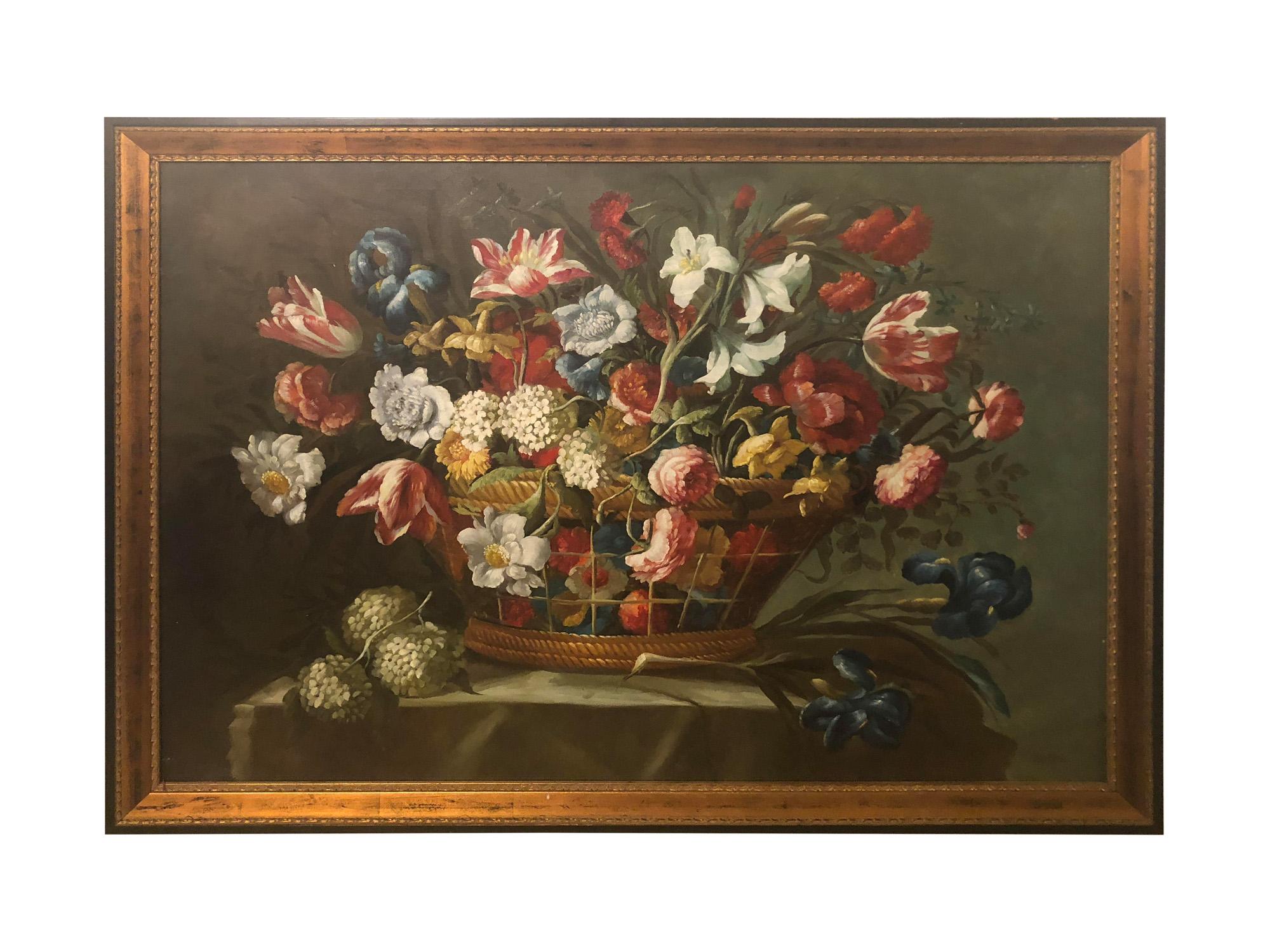 Michele Antonio Rapos Still-Life Painting - Still Life Flower Bouquet Oil on Canvas Painting