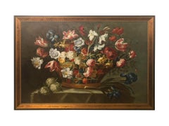Retro Still Life Flower Bouquet Oil on Canvas Painting