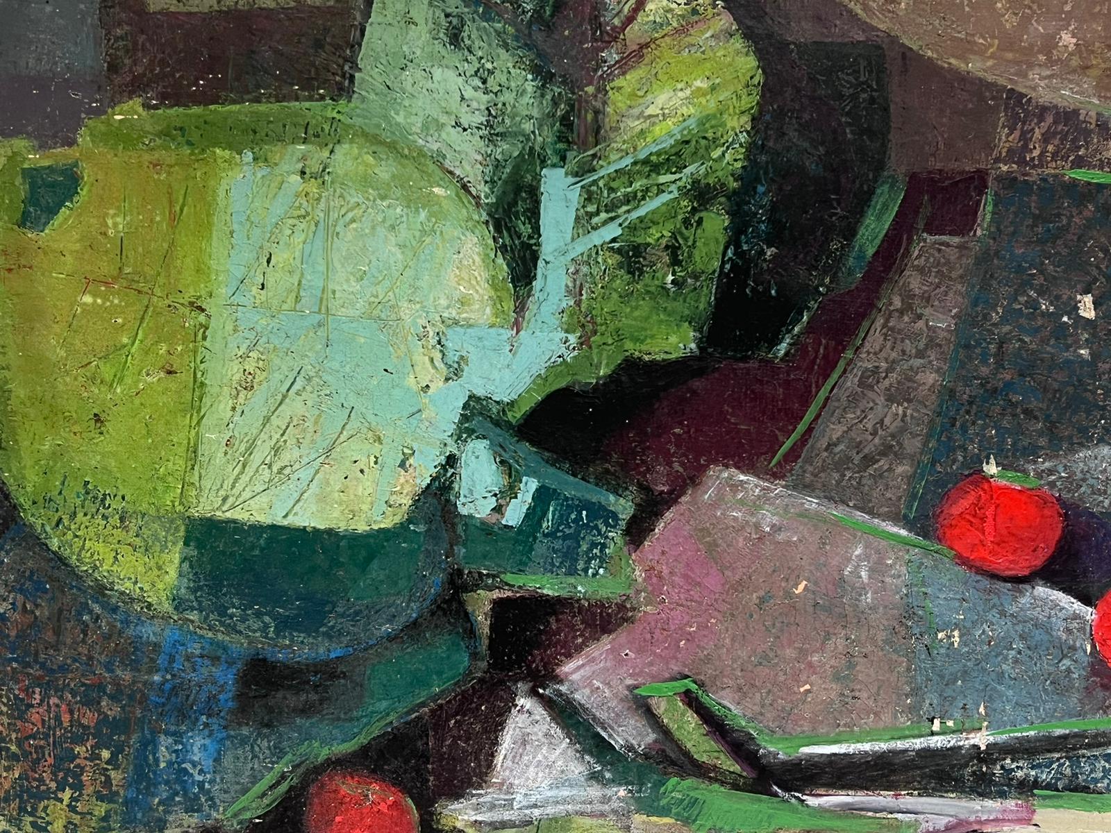 Grande dipinto ad olio cubista originale della metà del XX secolo Pomodori e forme in vendita 1