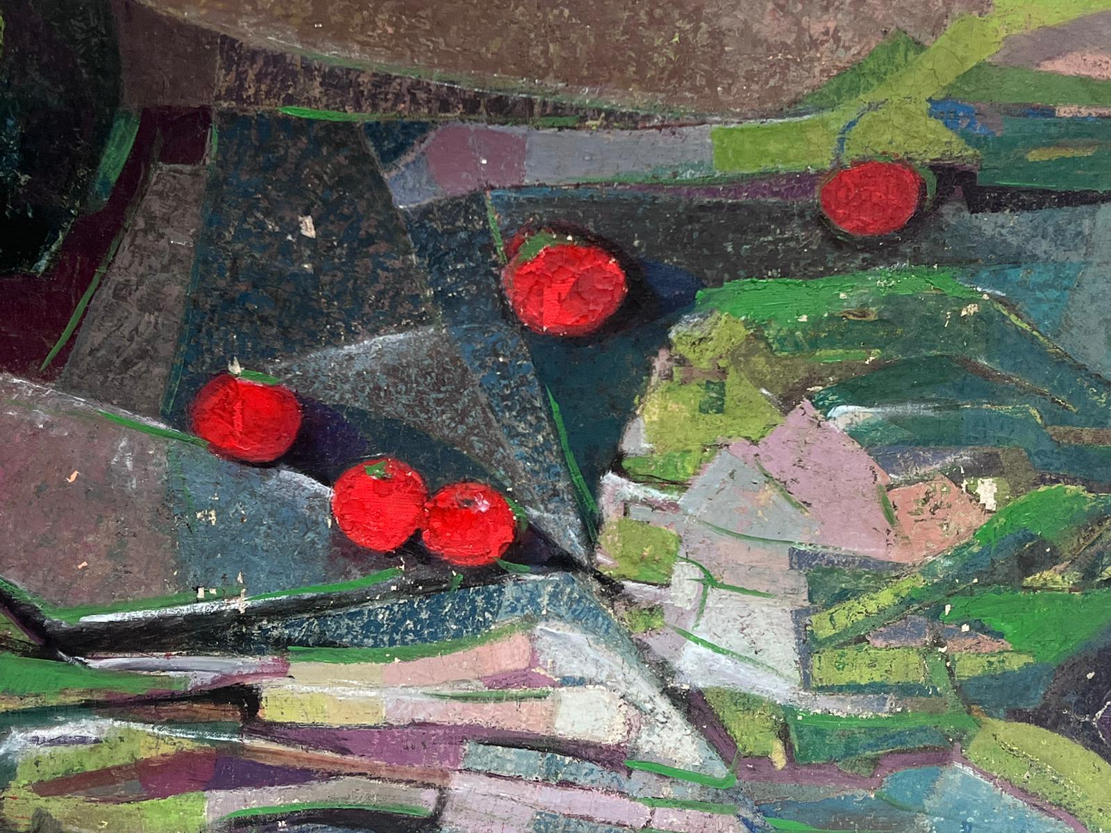 Grande dipinto ad olio cubista originale della metà del XX secolo Pomodori e forme in vendita 2