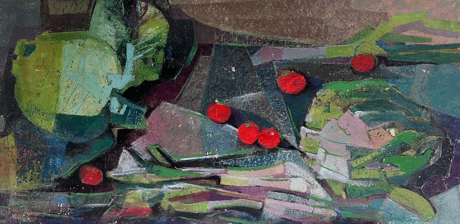 Large Mid 20th Century Original French Cubist Oil Painting Tomatoes & Shapes