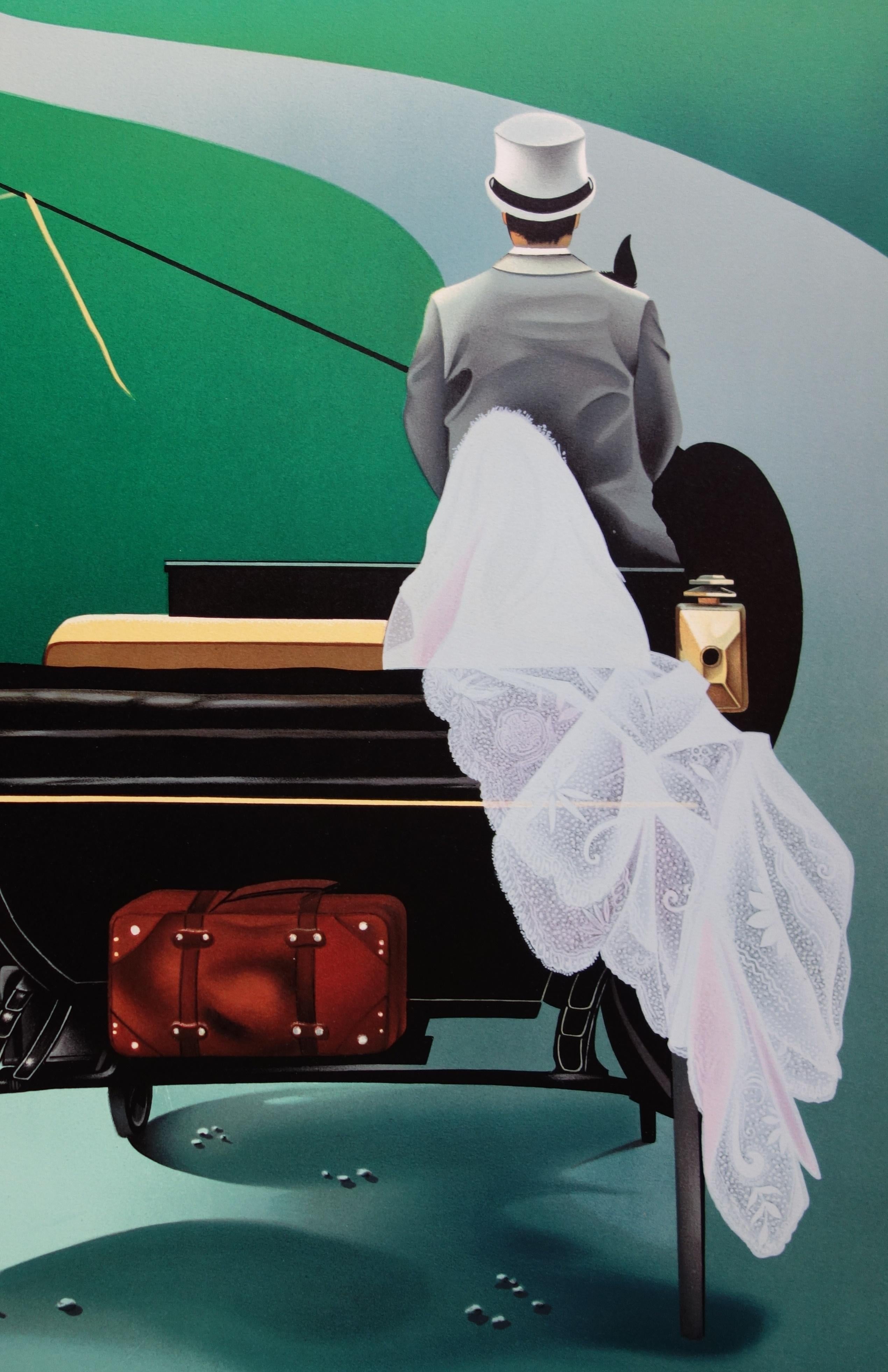 The bride - Original handsigned lithograph - Blue Figurative Print by Michele Battut