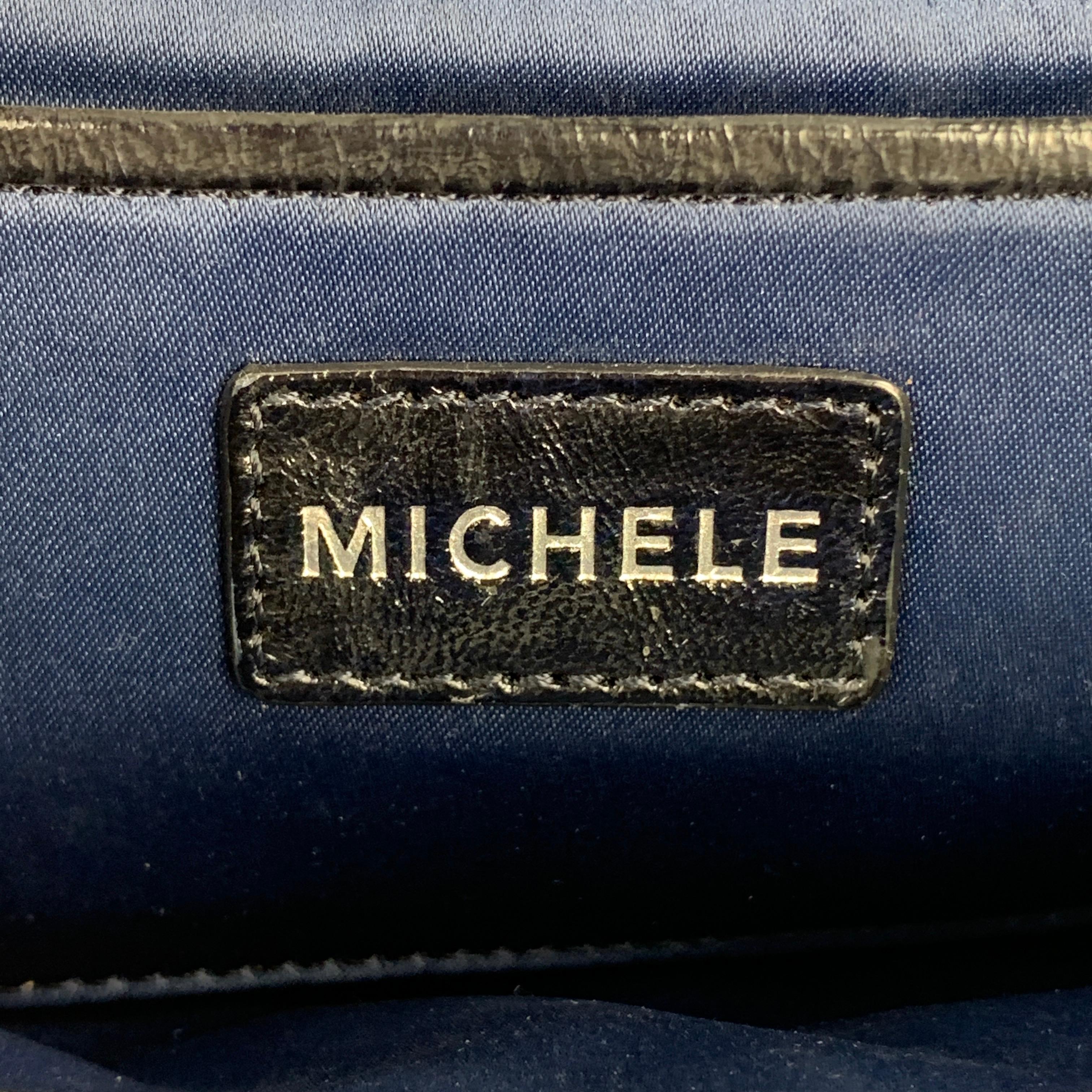 MICHELE Black Textured Leather Gun Metal Chain Handbag 1