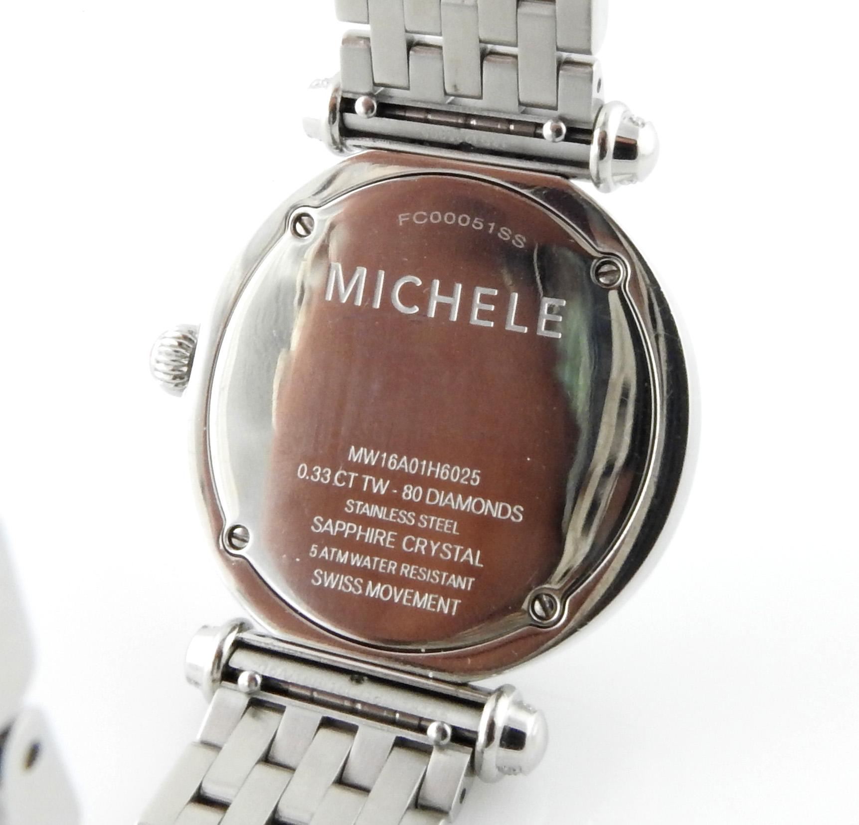 Michele Caber Diamond MOP Stainless Steel Mother of Pearl Ladies Watch MW16A01H6 In Good Condition In Washington Depot, CT