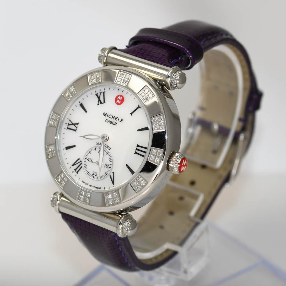 Michele Caber Edelstahluhr mit Perlmutt-Zifferblatt und Diamant-Lünette im Zustand �„Hervorragend“ im Angebot in Laguna Beach, CA