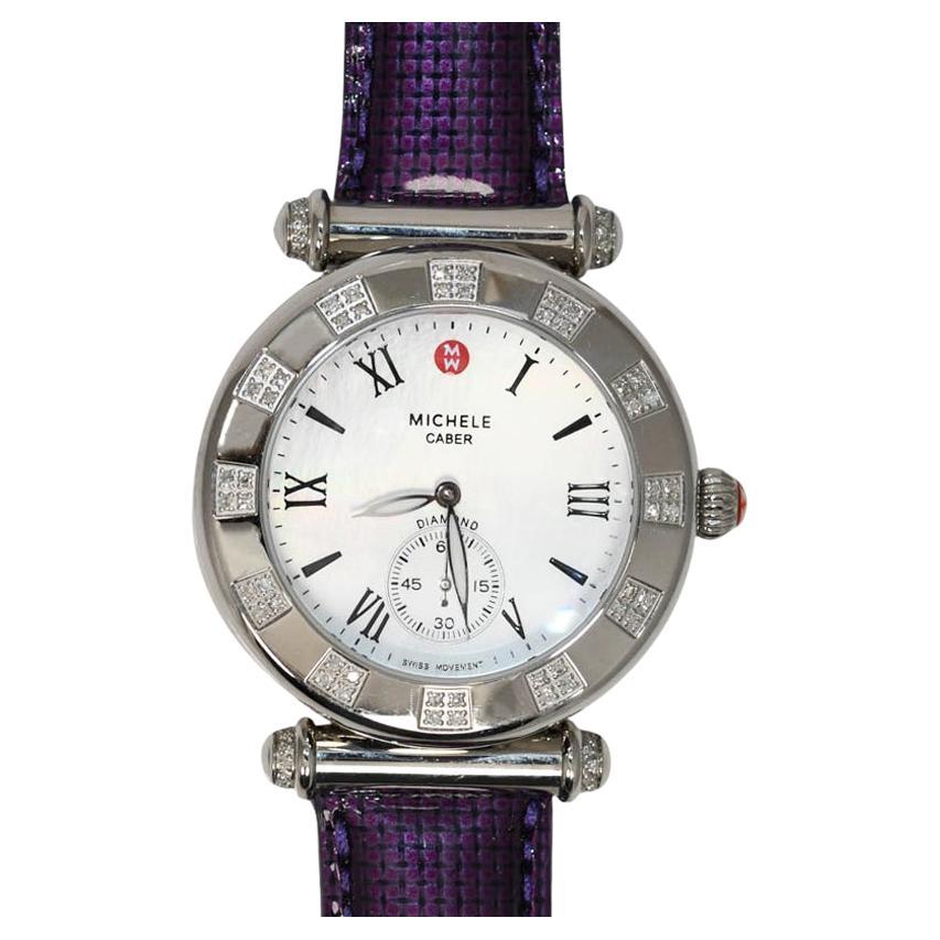 Michele Caber Edelstahluhr mit Perlmutt-Zifferblatt und Diamant-Lünette im Angebot