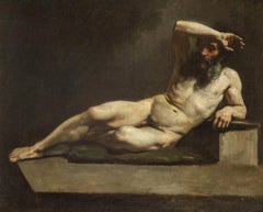 Dipinto figurativo italiano ritratto di nudo maschile del XIX secolo