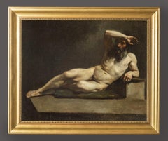 Dipinto figurativo italiano ritratto di nudo maschile del XIX secolo