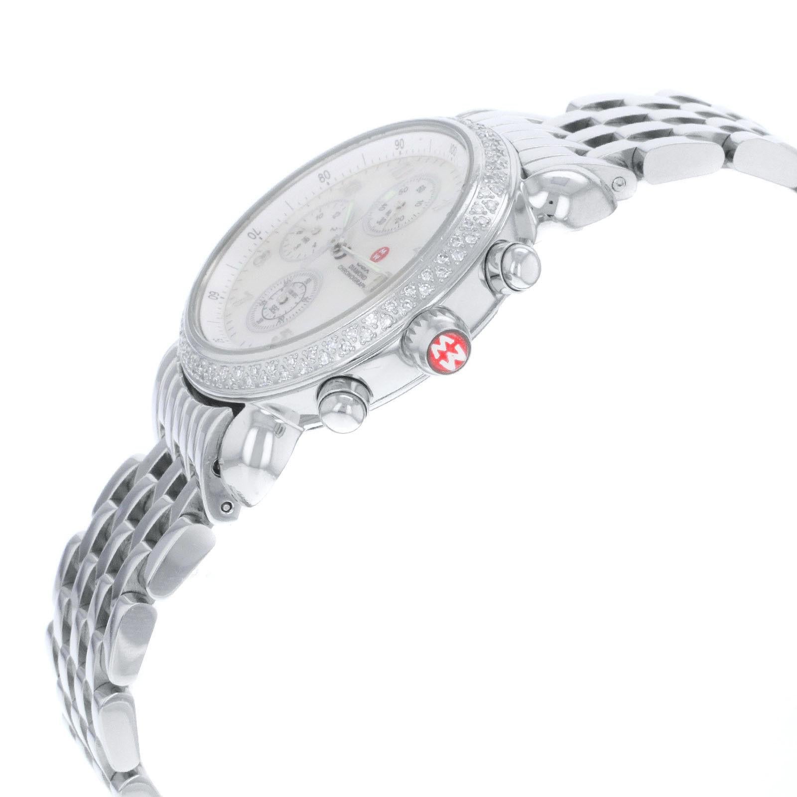 (20034)
This brand new is a beautiful timepiece that is powered by movement which is cased in a case. It has a round shape face, dial and has hand style markers. 

Details:
Brand	Michele
Series	Diamond
Model