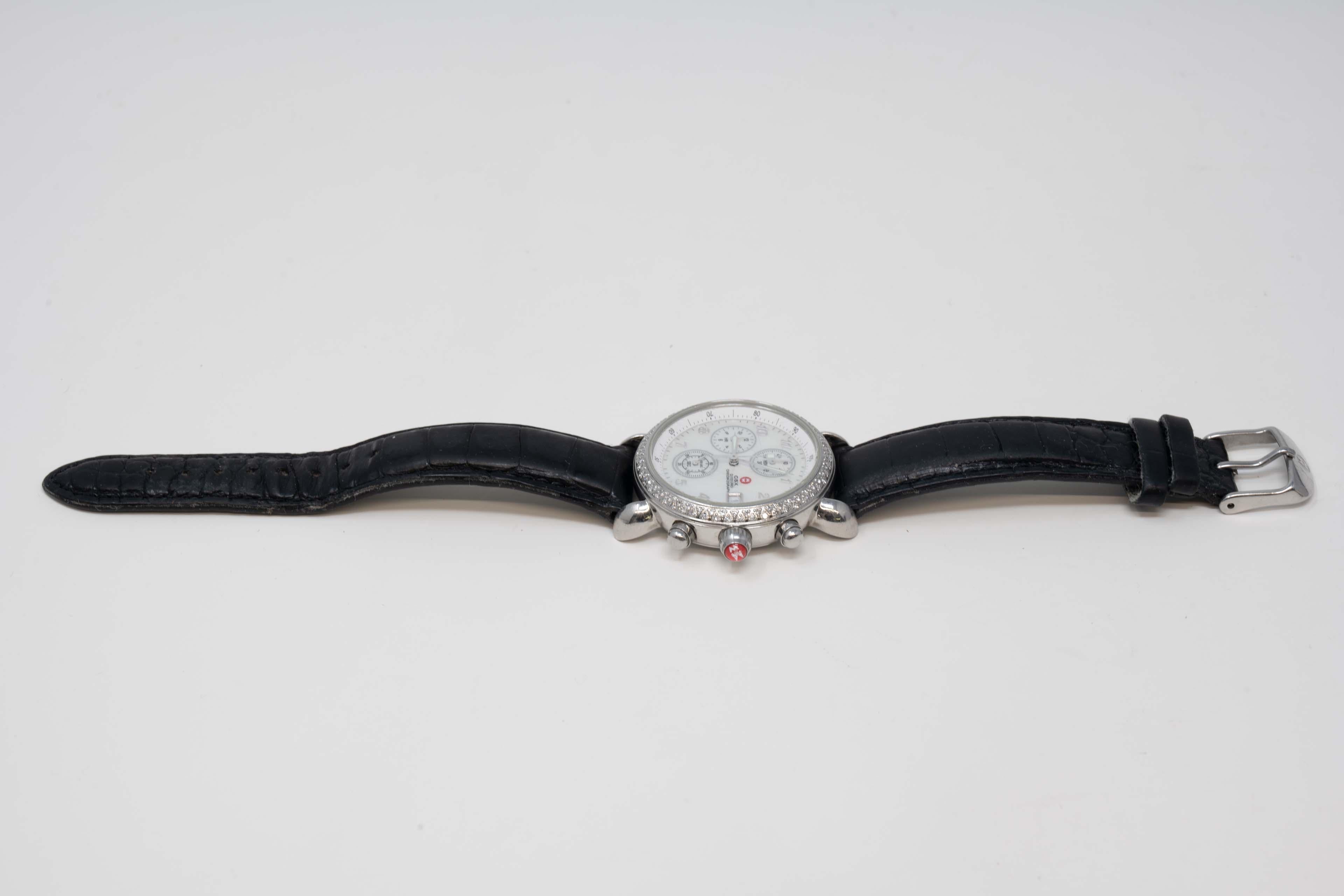 Michele CSX Bracelet chronographe en cuir et quartz avec diamants Pour hommes en vente
