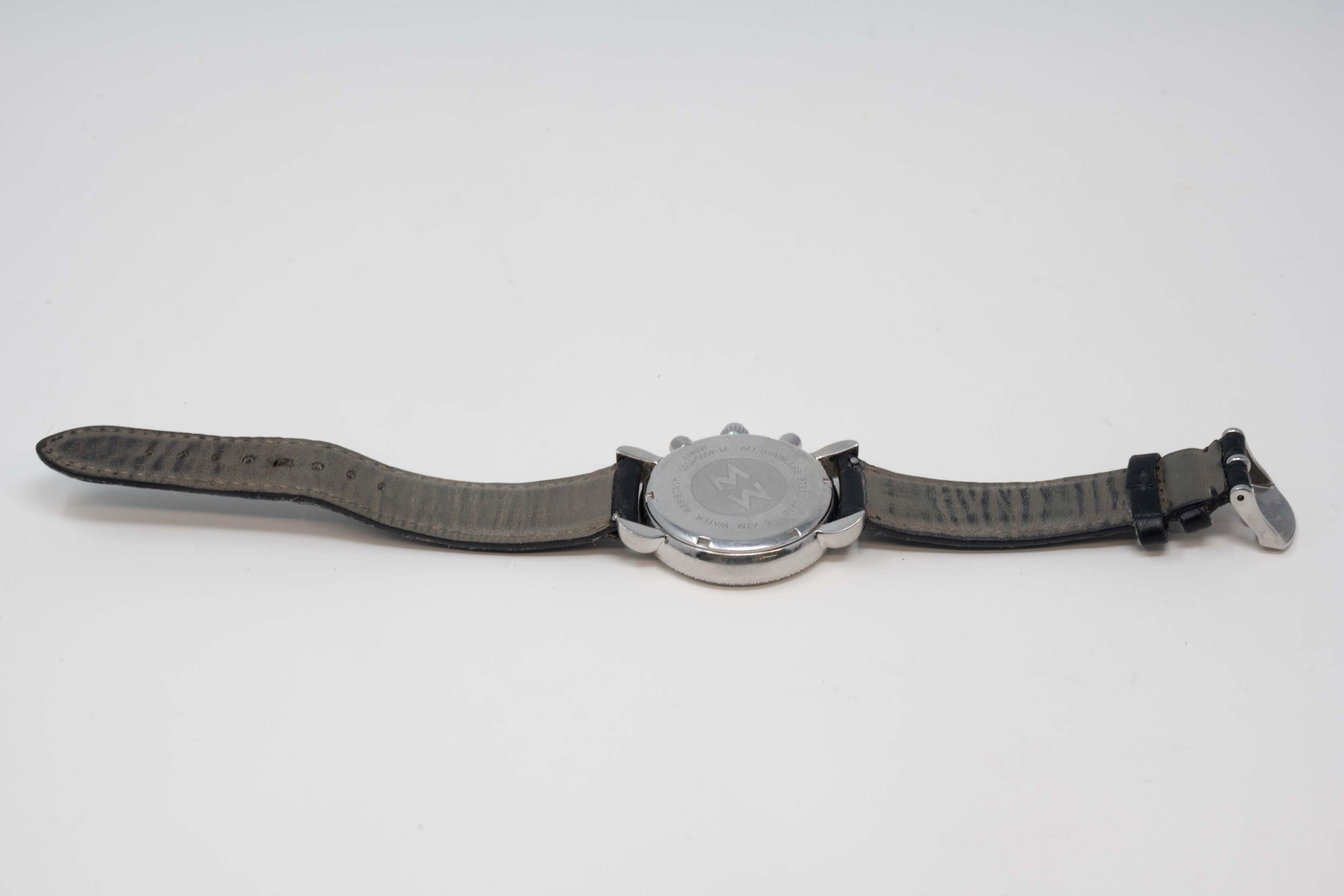 Michele CSX Bracelet chronographe en cuir et quartz avec diamants en vente 1