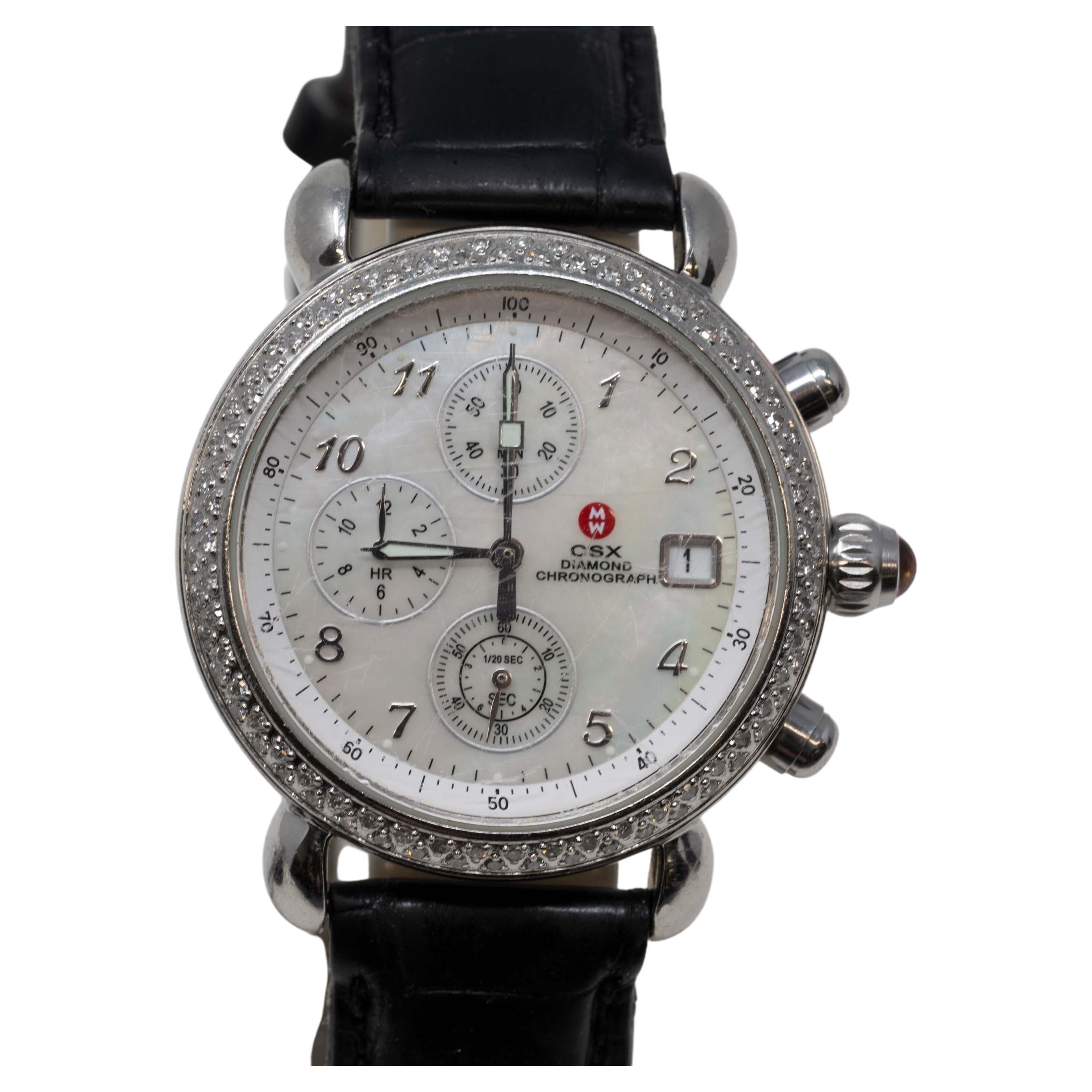 Michele CSX Diamonds Chronograph Quartz Leather Band For Sale