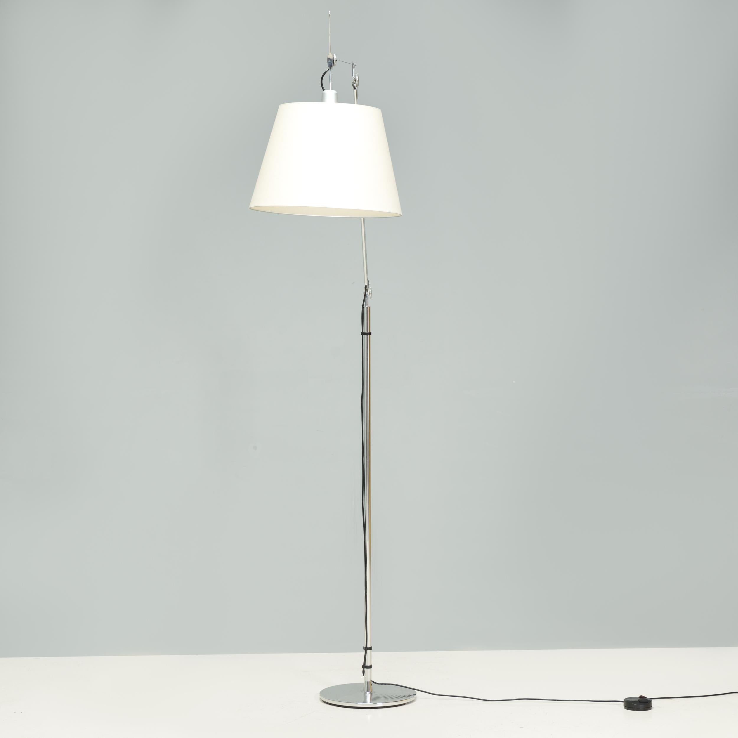 Michele De Lucchi for Artemide Tolomeo Mega Silver and Cream Floor Lamp In Good Condition In Basildon, London