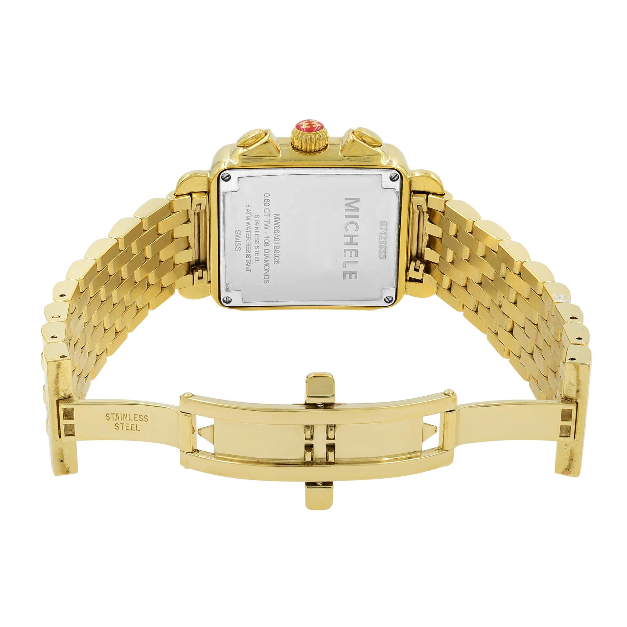 Michele Deco Steel Gold Tone Diamond 0.60 Carat MOP Watch MW06A01B0025 In Good Condition In New York, NY